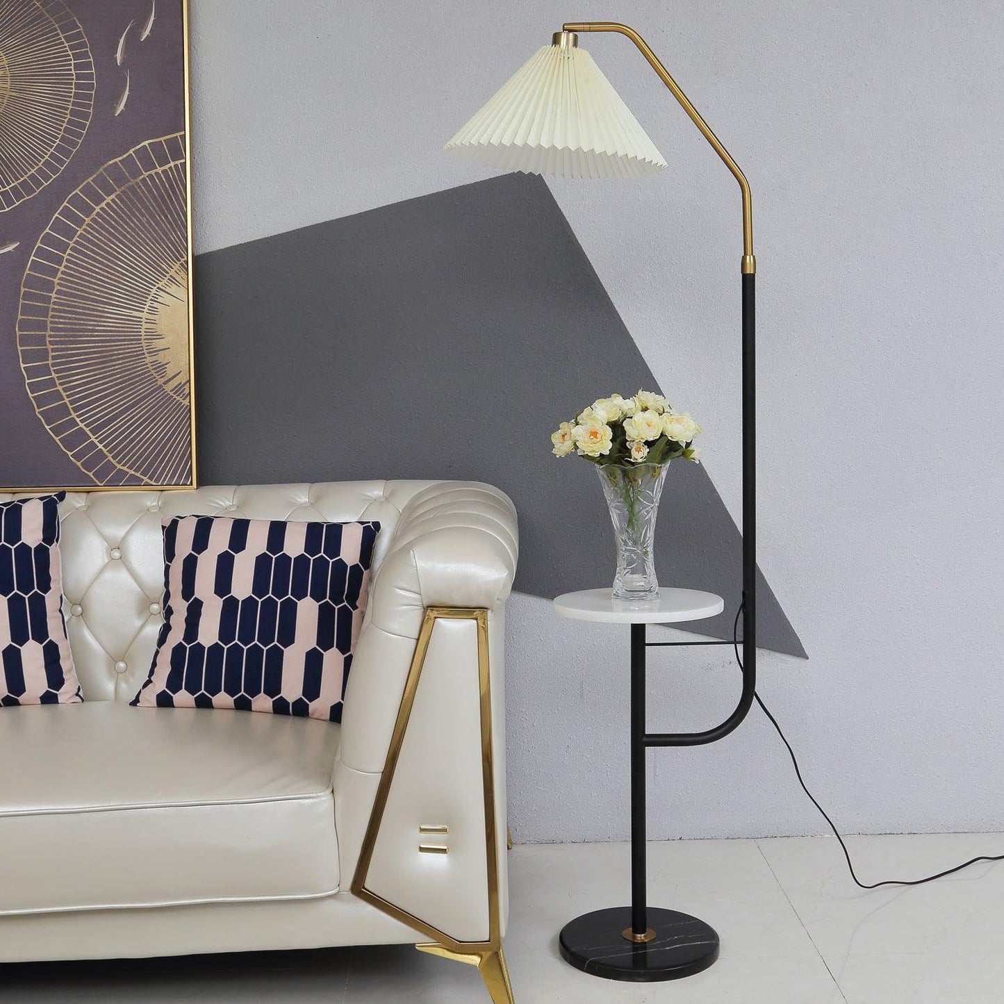 Ozz Floor Lamp - Modern LED Metal & Marble Design, Black Gold