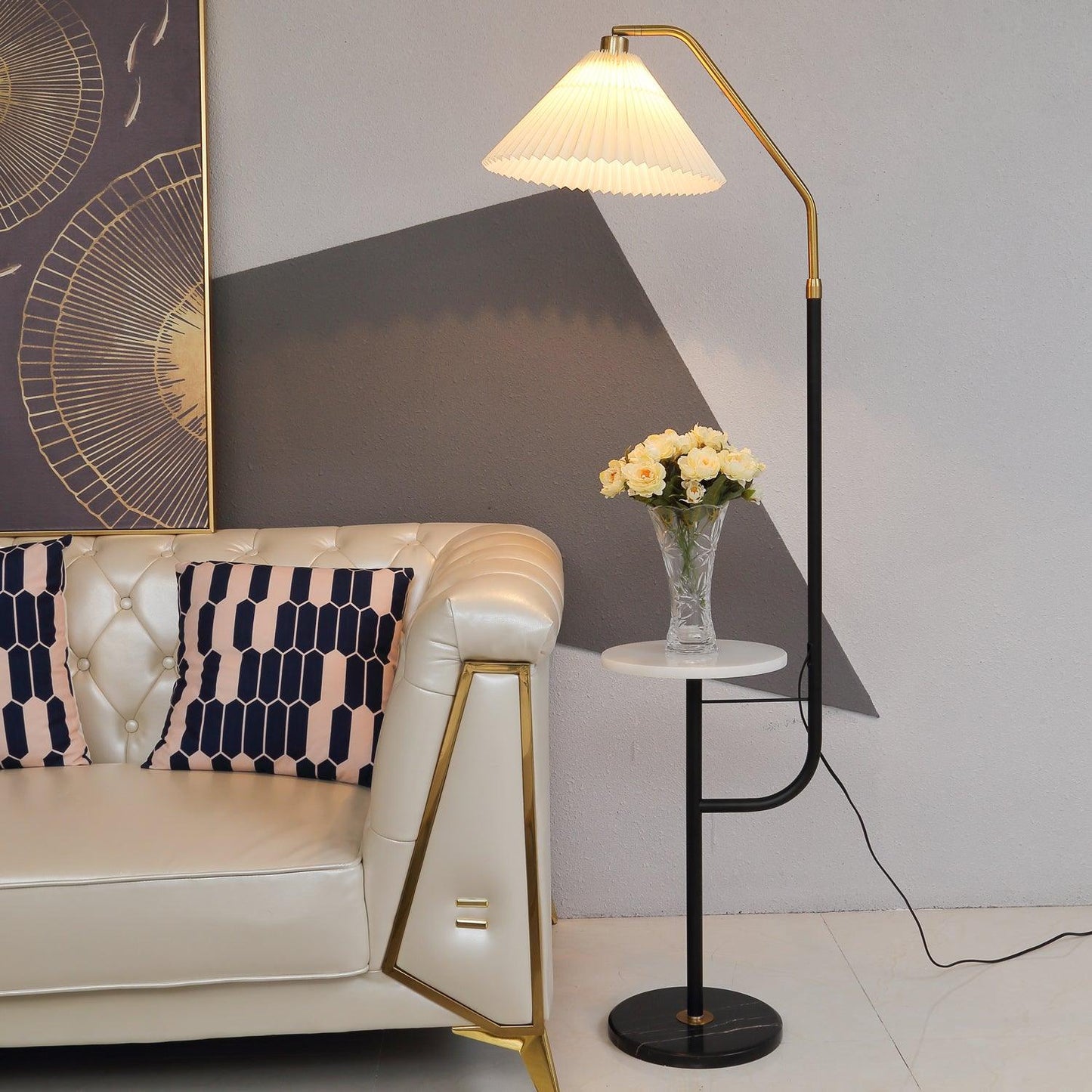 Ozz Floor Lamp - Modern LED Metal & Marble Design, Black Gold
