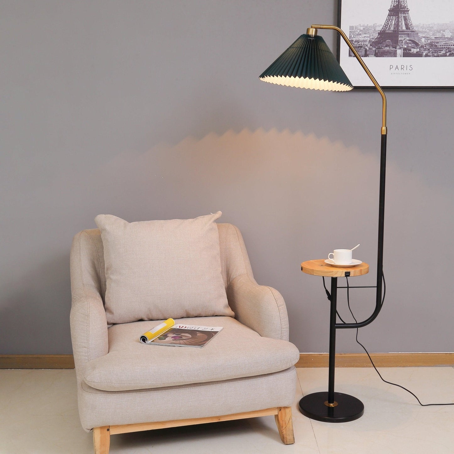 Ozz Floor Lamp - Modern LED Metal & Marble Design, Black Gold