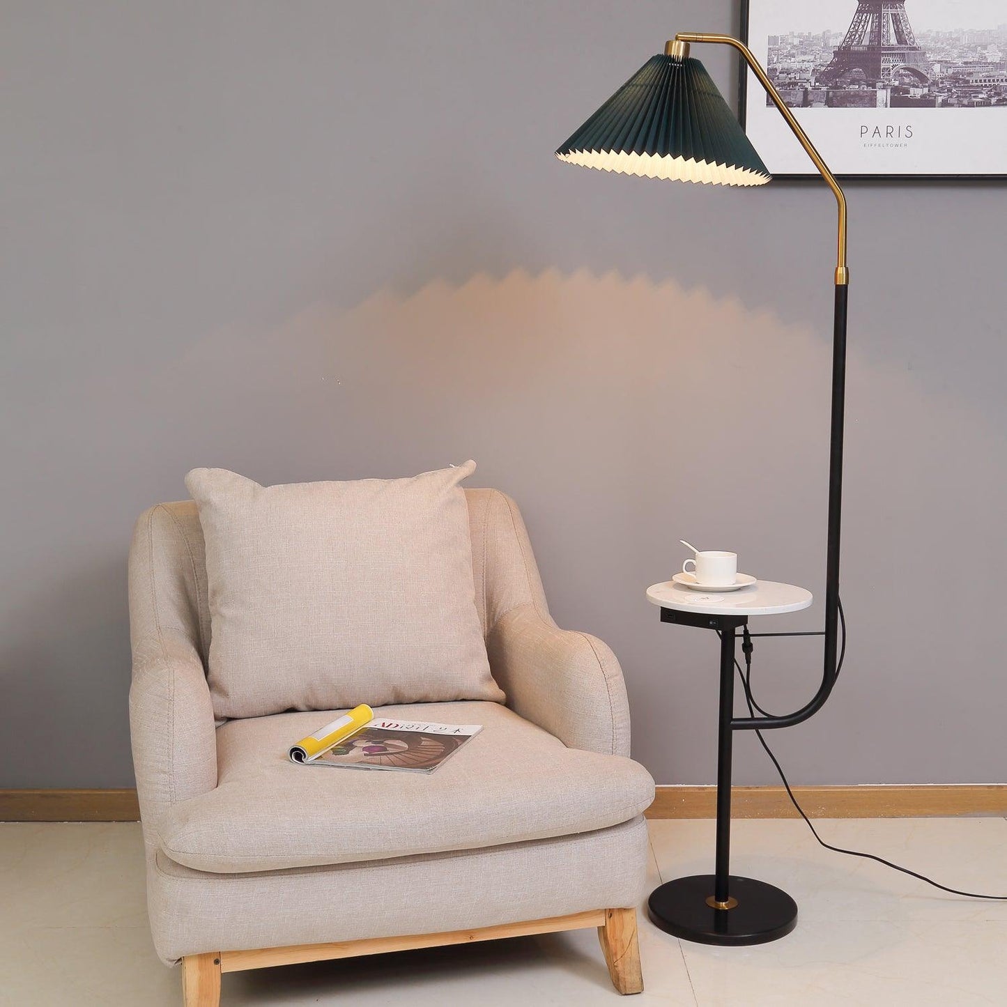 Ozz Floor Lamp - Modern LED Metal & Marble Design, Black Gold