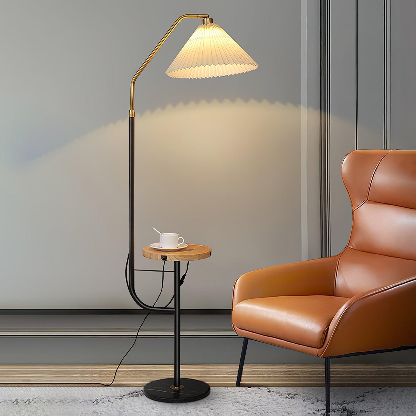 Ozz Floor Lamp - Modern LED Metal & Marble Design, Black Gold