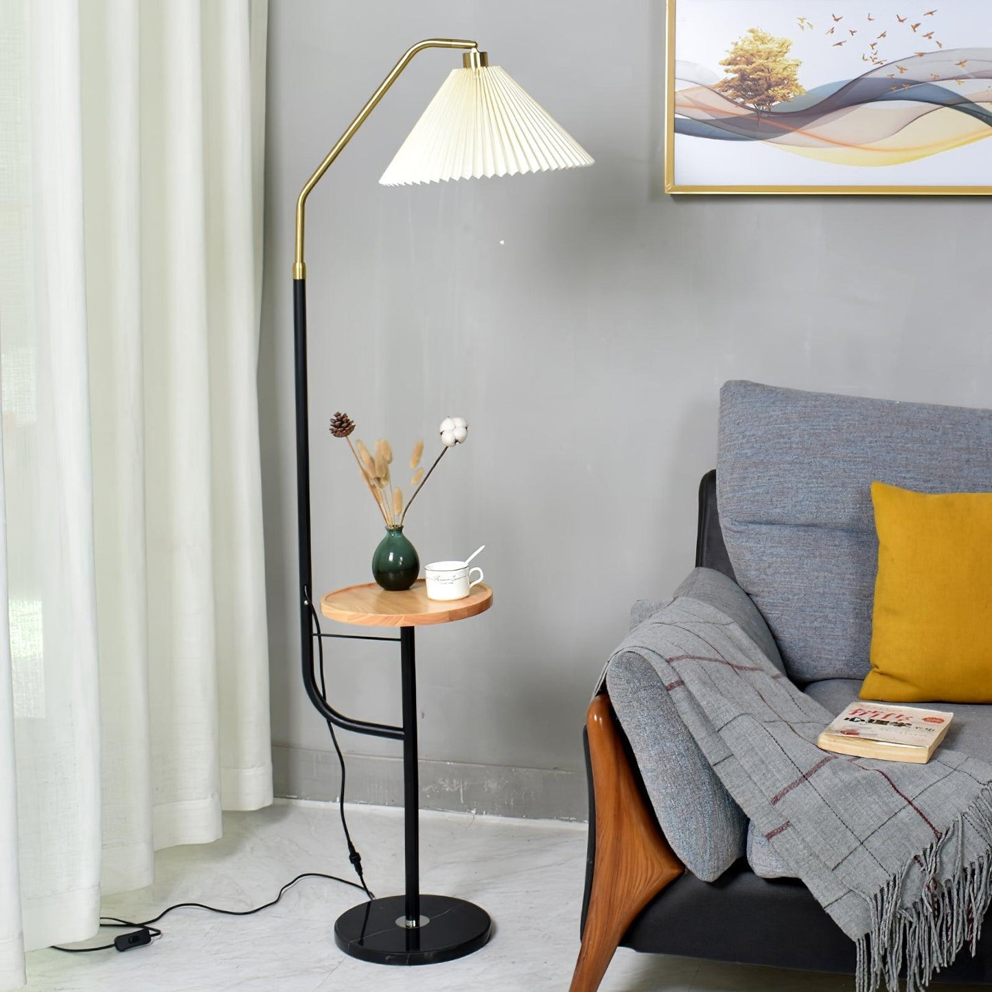 Ozz Floor Lamp - Modern LED Metal & Marble Design, Black Gold
