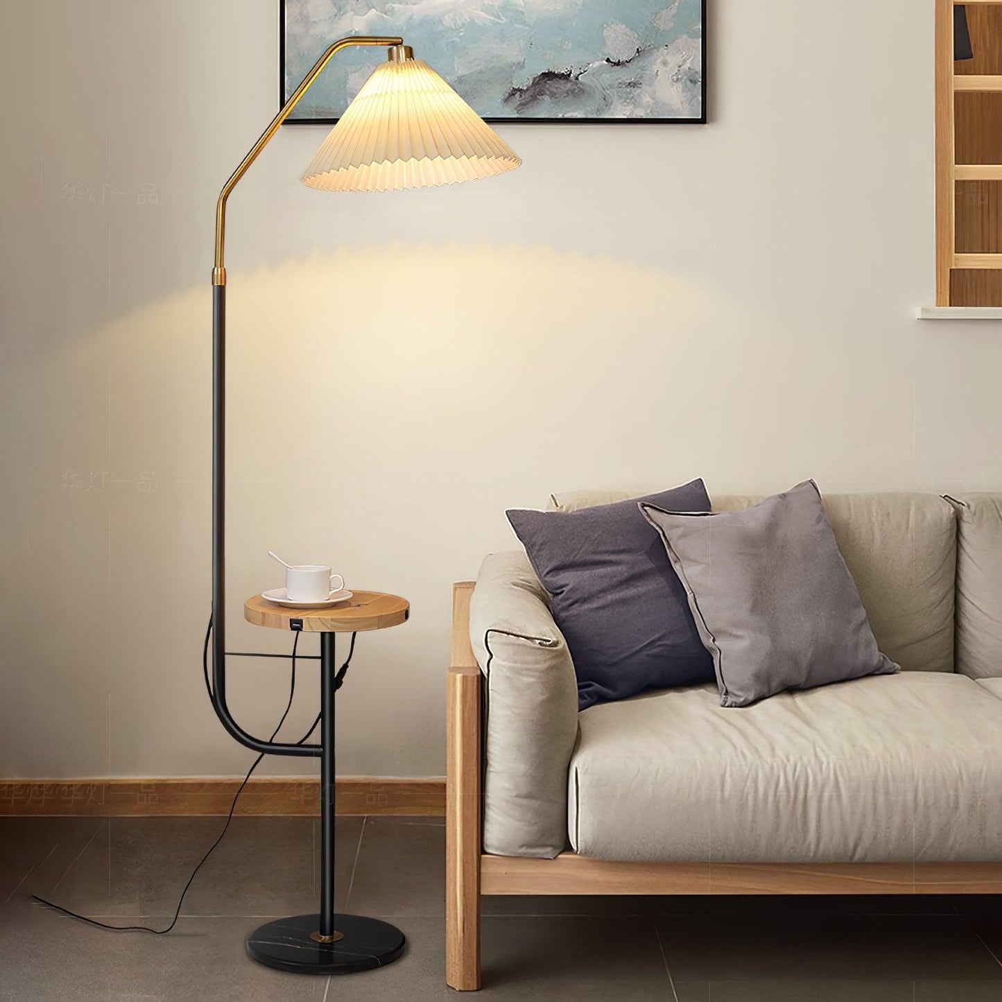 Ozz Floor Lamp - Modern LED Metal & Marble Design, Black Gold
