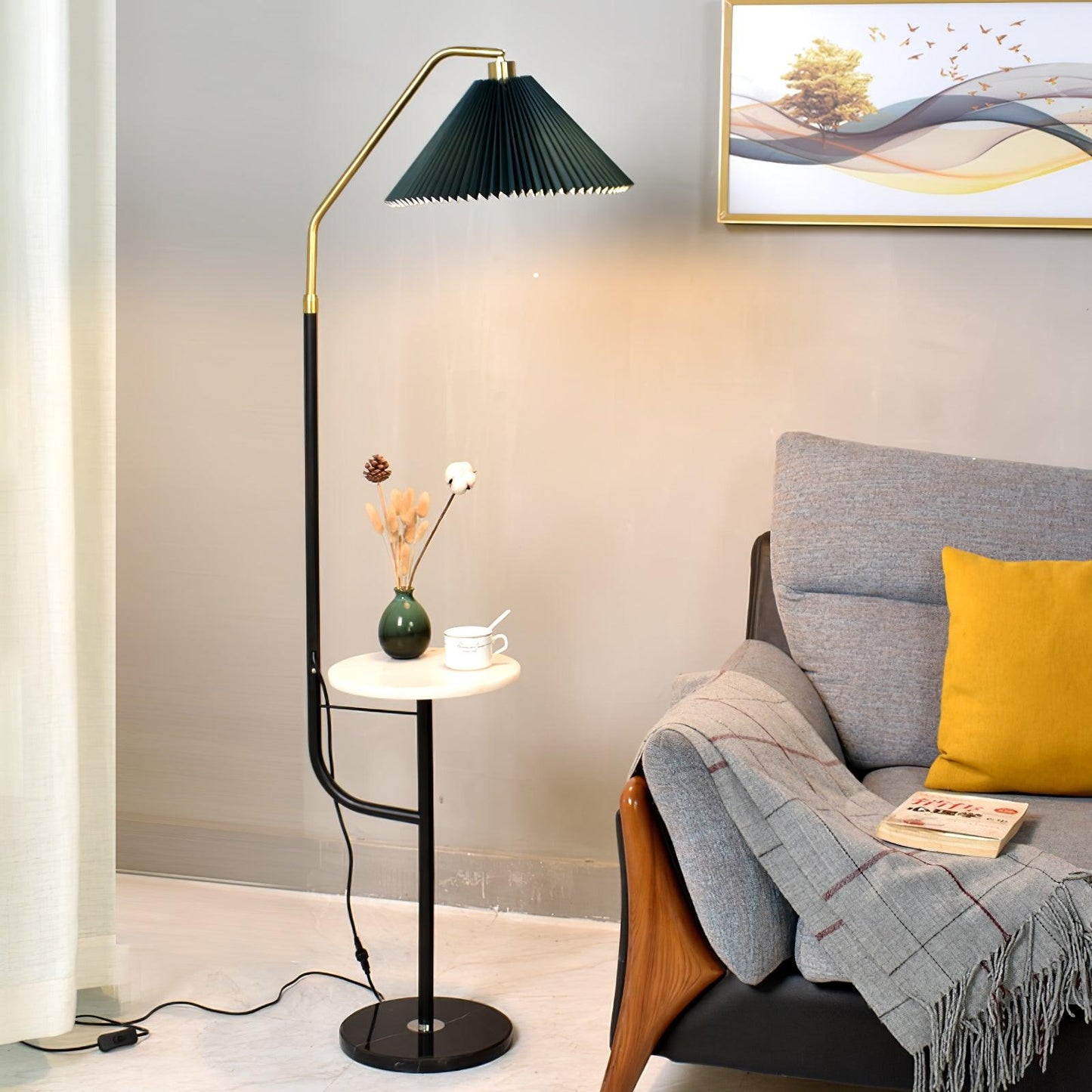 Ozz Floor Lamp - Modern LED Metal & Marble Design, Black Gold