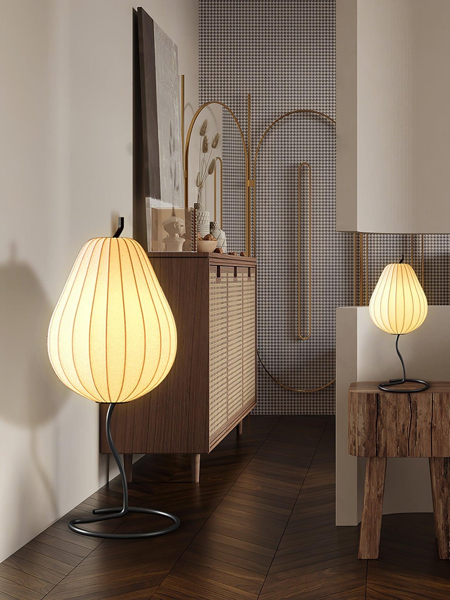 Pear Floor Lamp with Silk Shade - LED Indoor Lighting