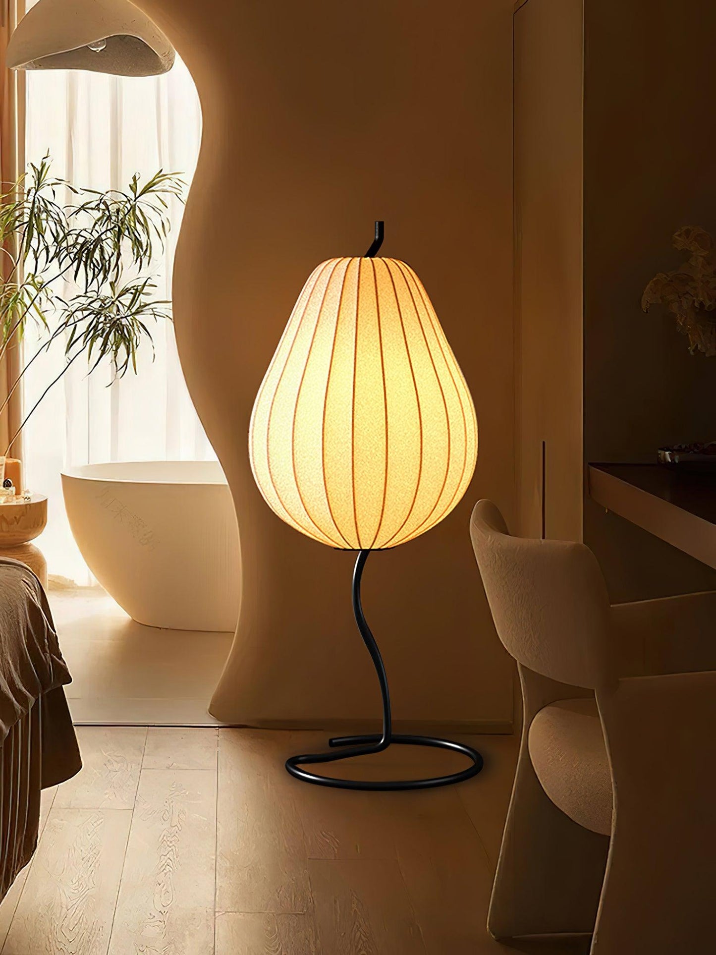 Pear Floor Lamp with Silk Shade - LED Indoor Lighting