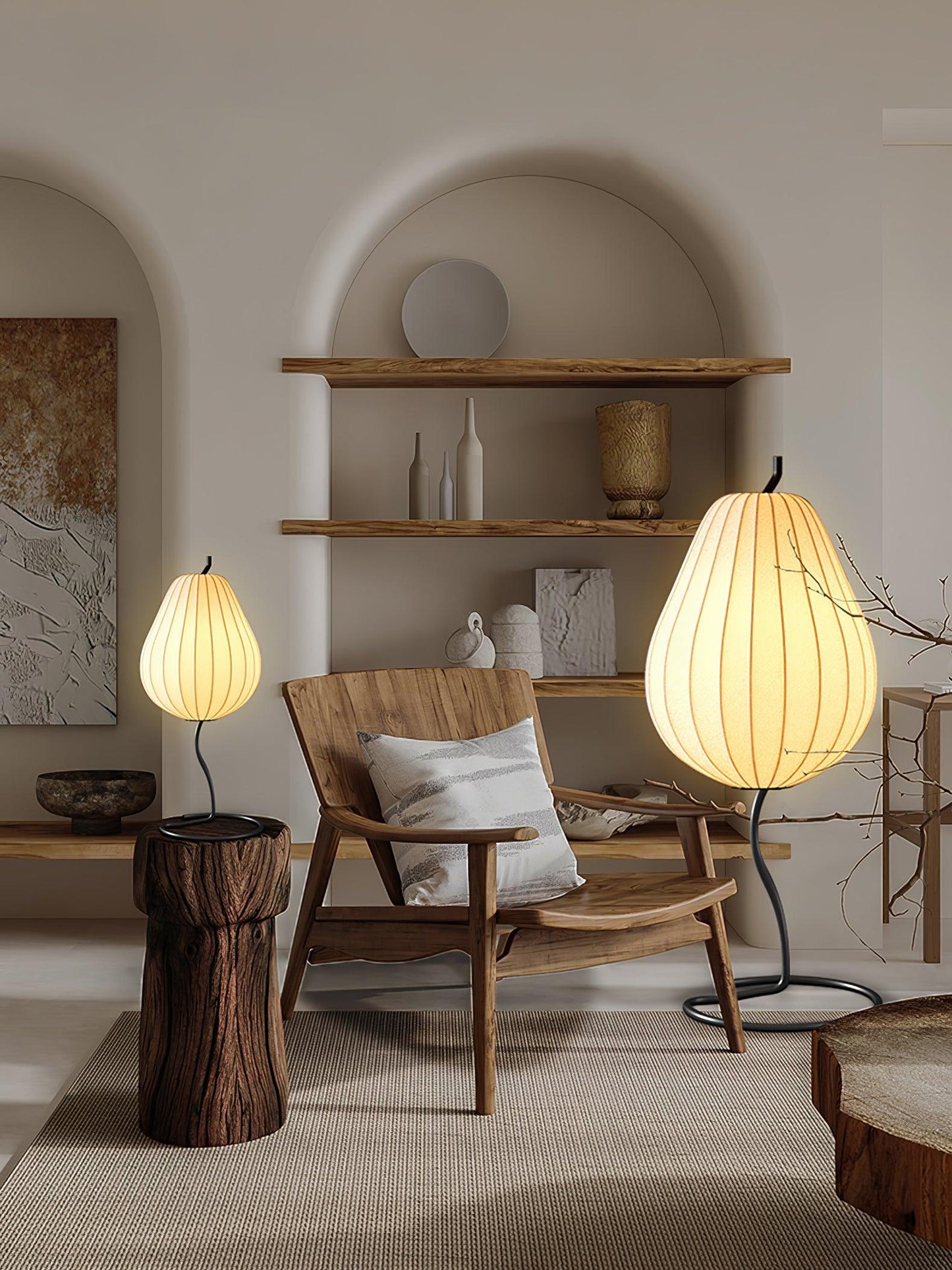 Pear Floor Lamp with Silk Shade - LED Indoor Lighting