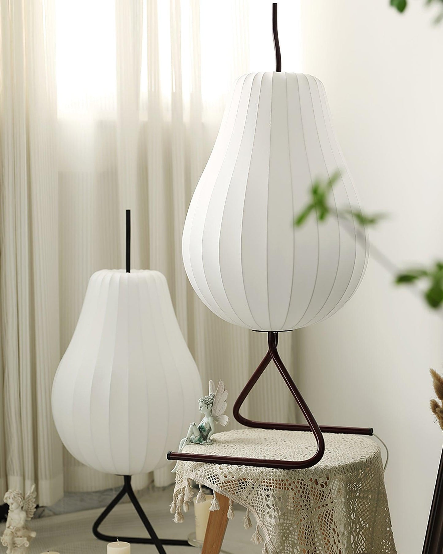 Pear Floor Lamp with Silk Shade - LED Indoor Lighting