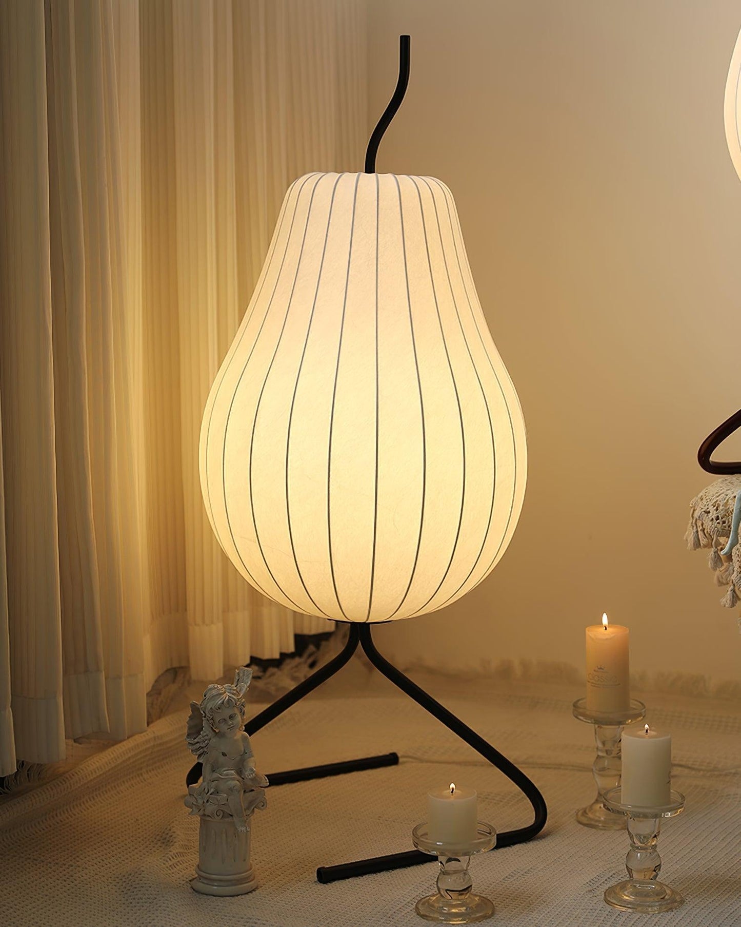 Pear Floor Lamp with Silk Shade - LED Indoor Lighting