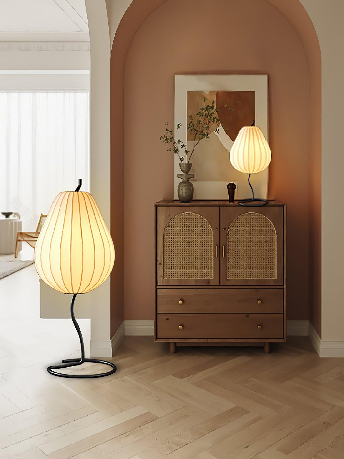 Pear Floor Lamp with Silk Shade - LED Indoor Lighting