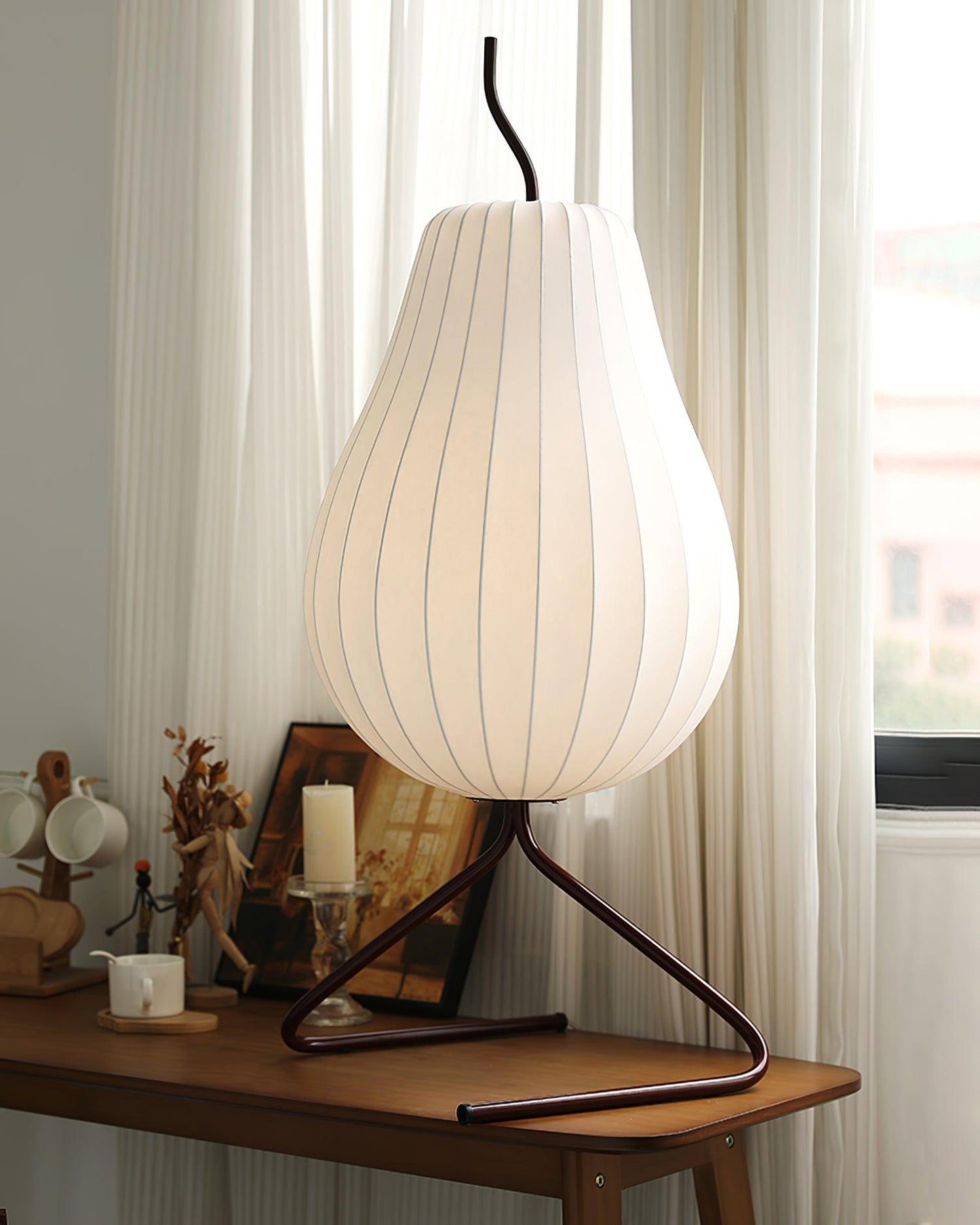 Pear Floor Lamp with Silk Shade - LED Indoor Lighting