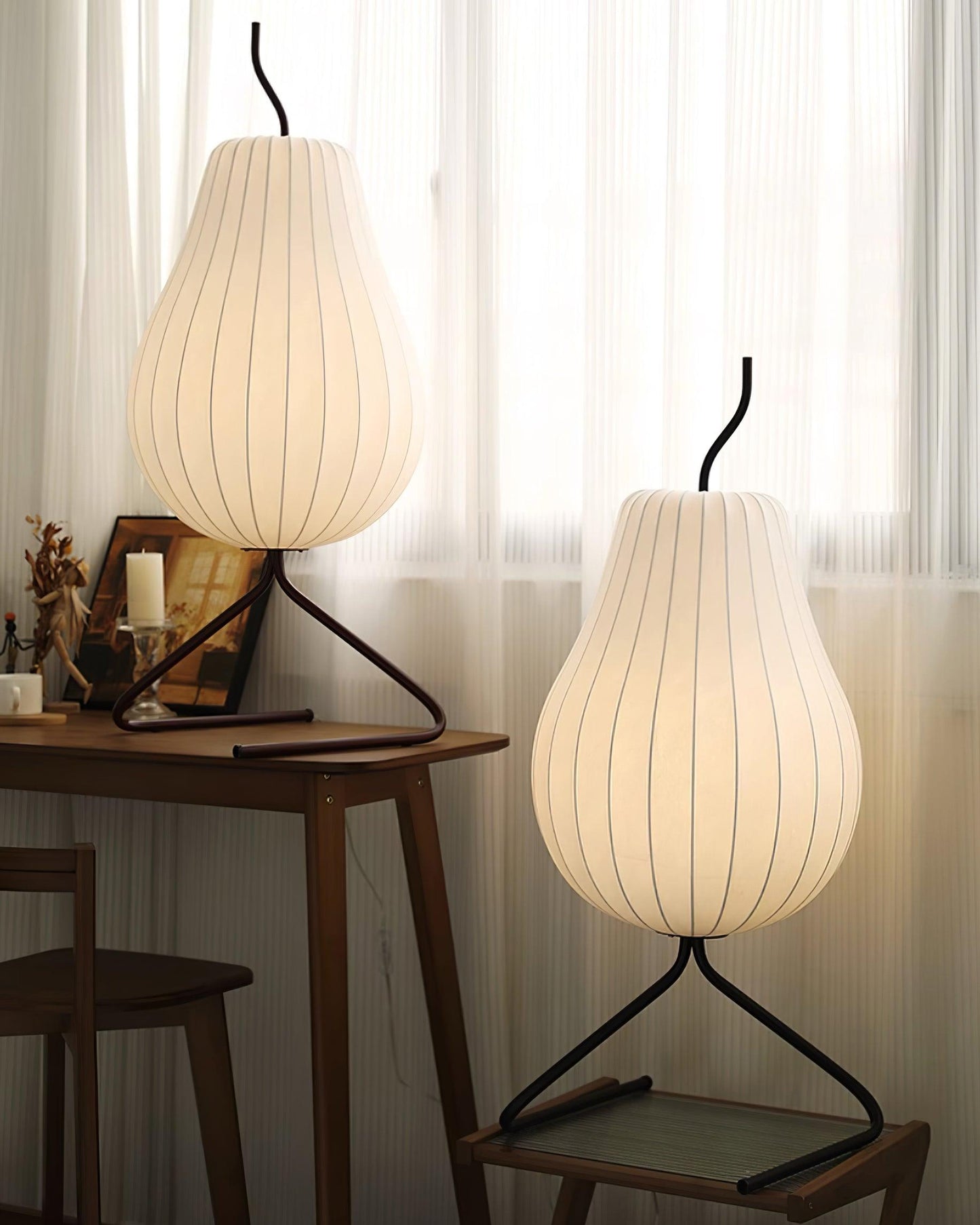 Pear Floor Lamp with Silk Shade - LED Indoor Lighting