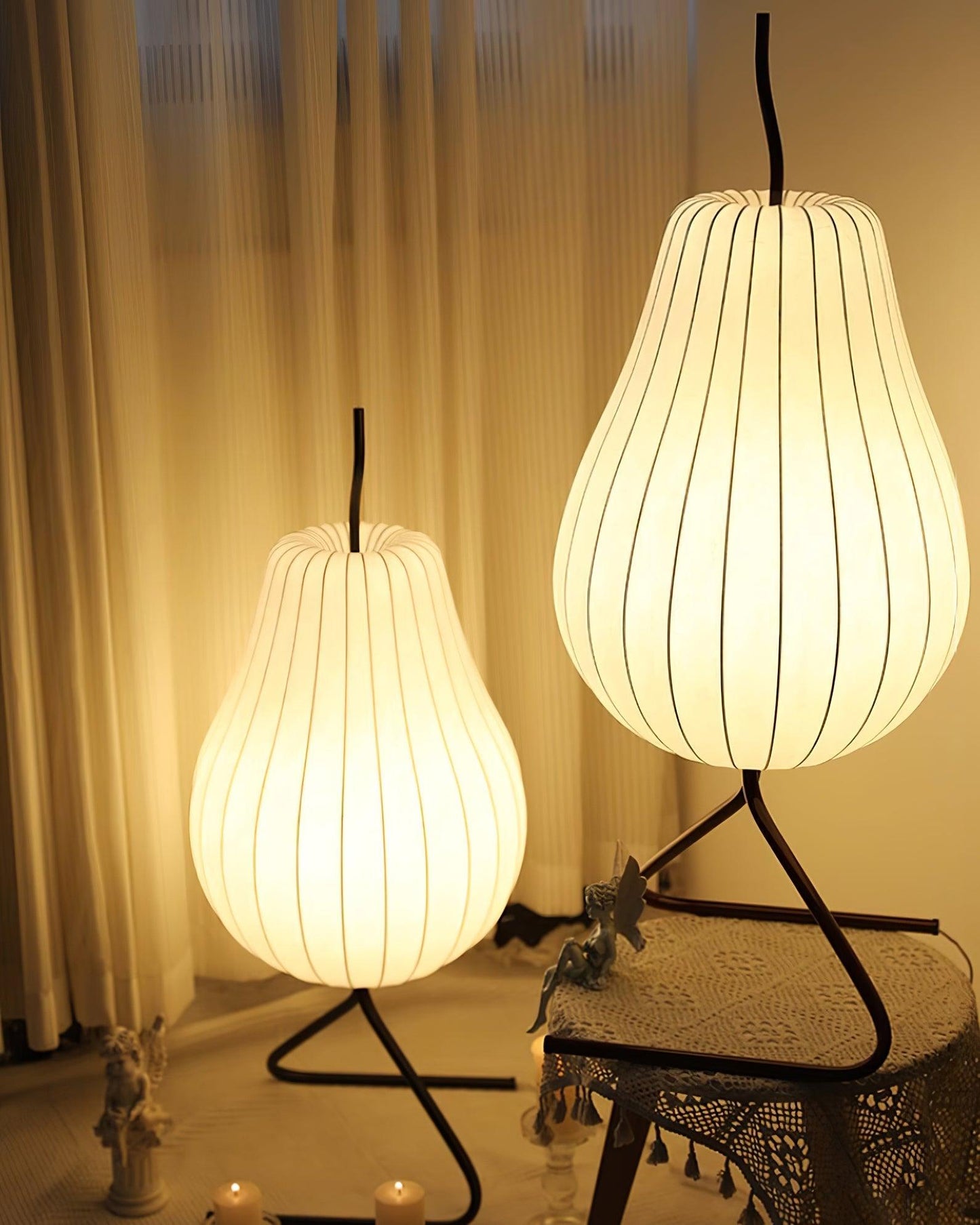 Pear Floor Lamp with Silk Shade - LED Indoor Lighting