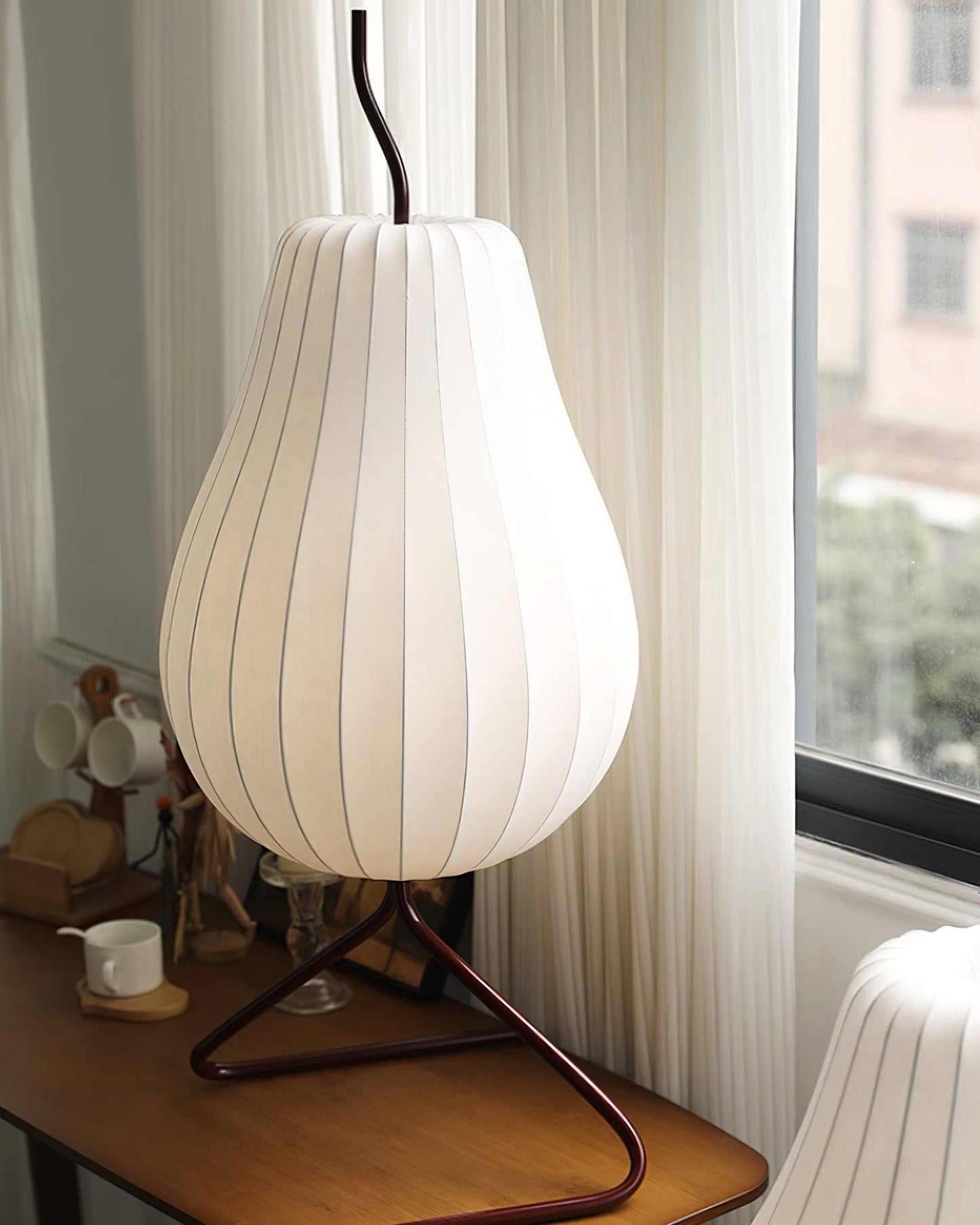 Pear Floor Lamp with Silk Shade - LED Indoor Lighting