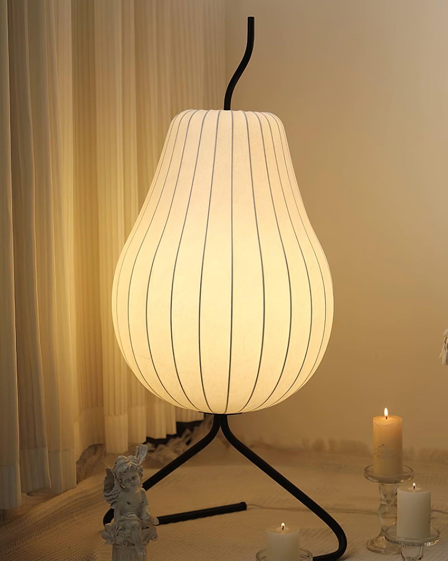 Pear Floor Lamp with Silk Shade - LED Indoor Lighting
