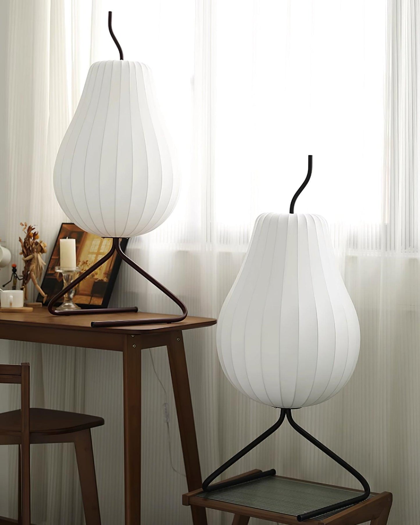 Pear Floor Lamp with Silk Shade - LED Indoor Lighting