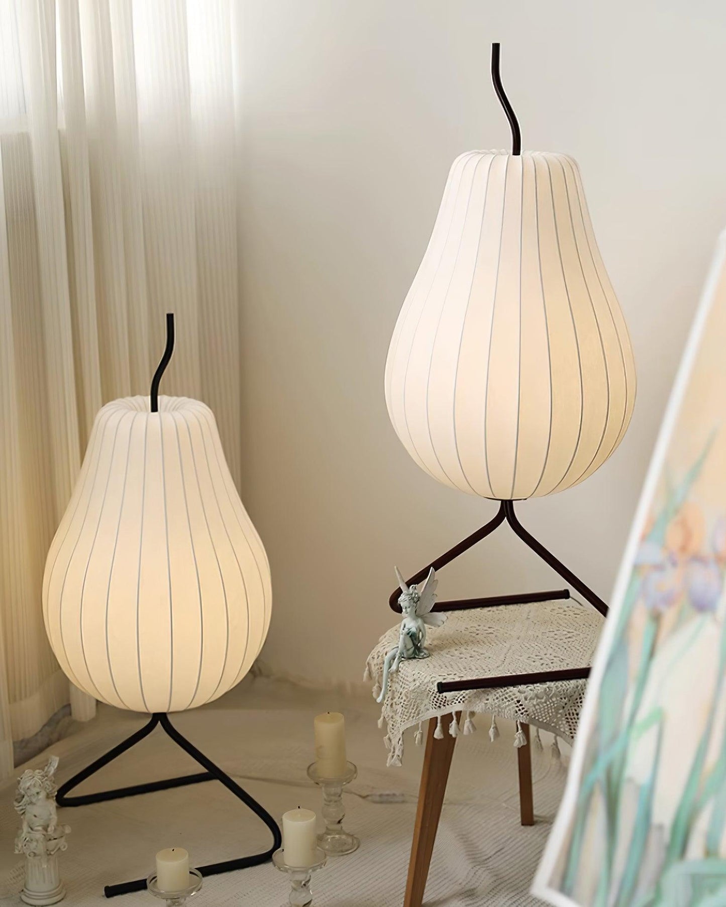 Pear Floor Lamp with Silk Shade - LED Indoor Lighting