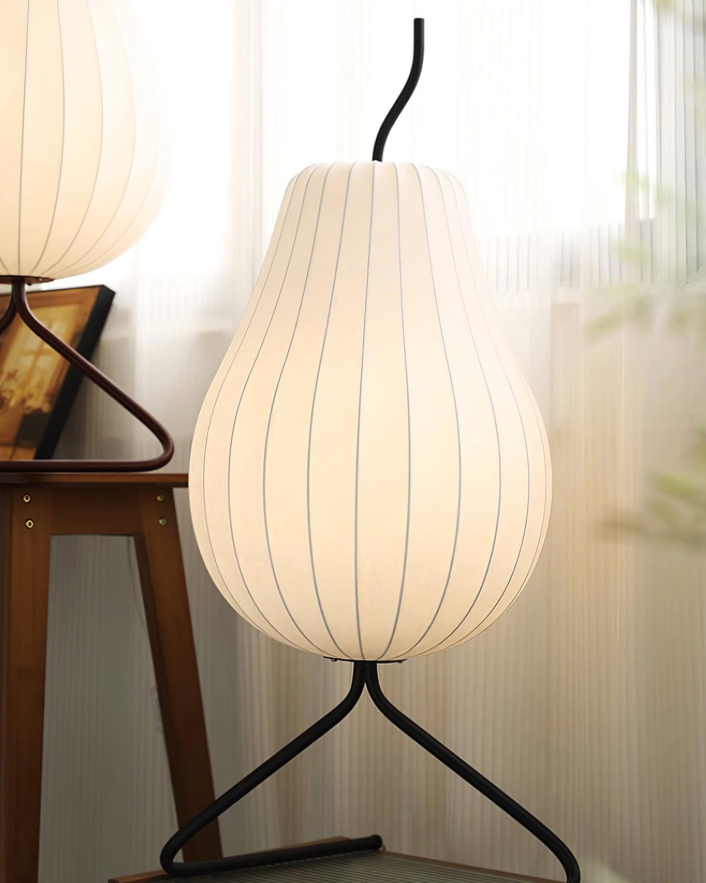 Pear Floor Lamp with Silk Shade - LED Indoor Lighting
