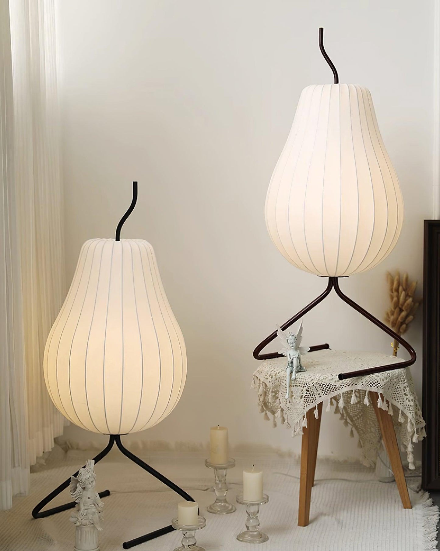 Pear Floor Lamp with Silk Shade - LED Indoor Lighting
