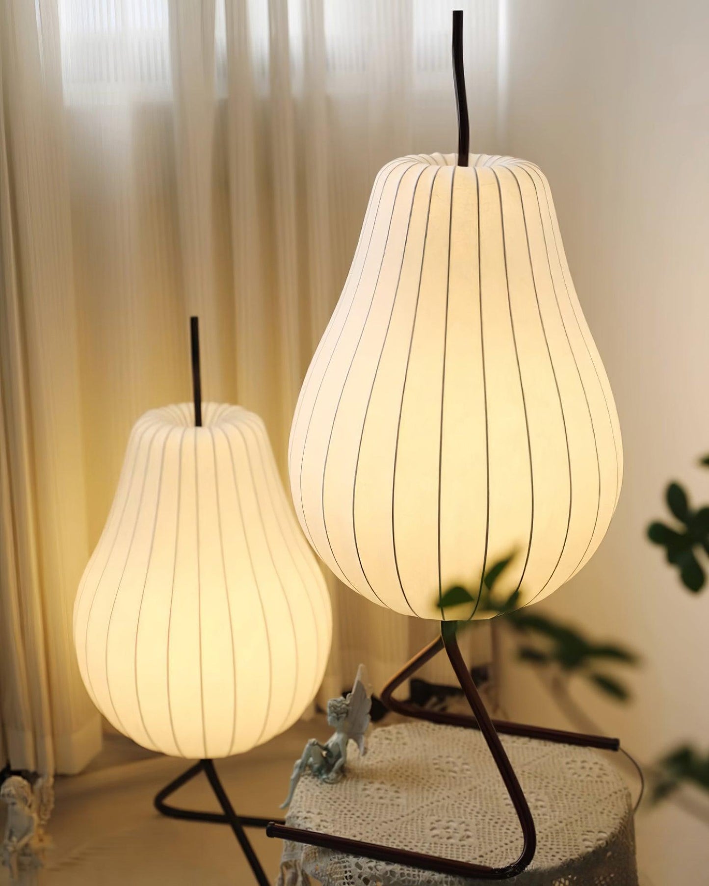 Pear Floor Lamp with Silk Shade - LED Indoor Lighting