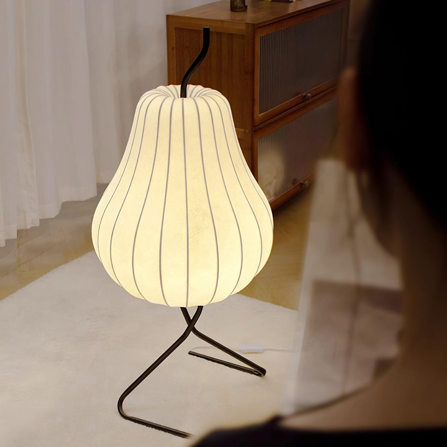 Pear Floor Lamp with Silk Shade - LED Indoor Lighting