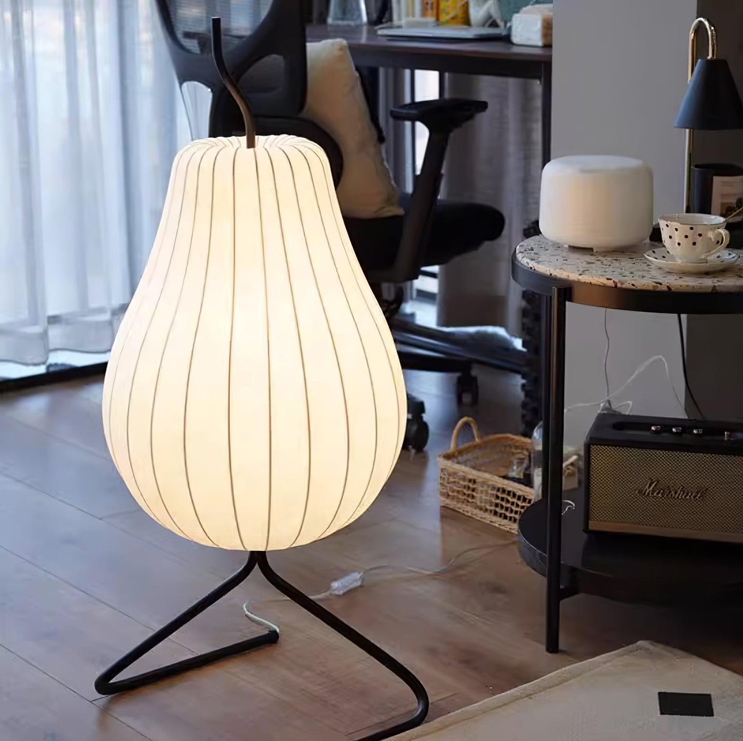 Pear Floor Lamp with Silk Shade - LED Indoor Lighting