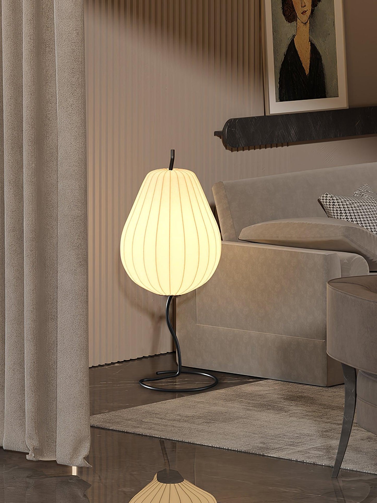 Pear Floor Lamp with Silk Shade - LED Indoor Lighting