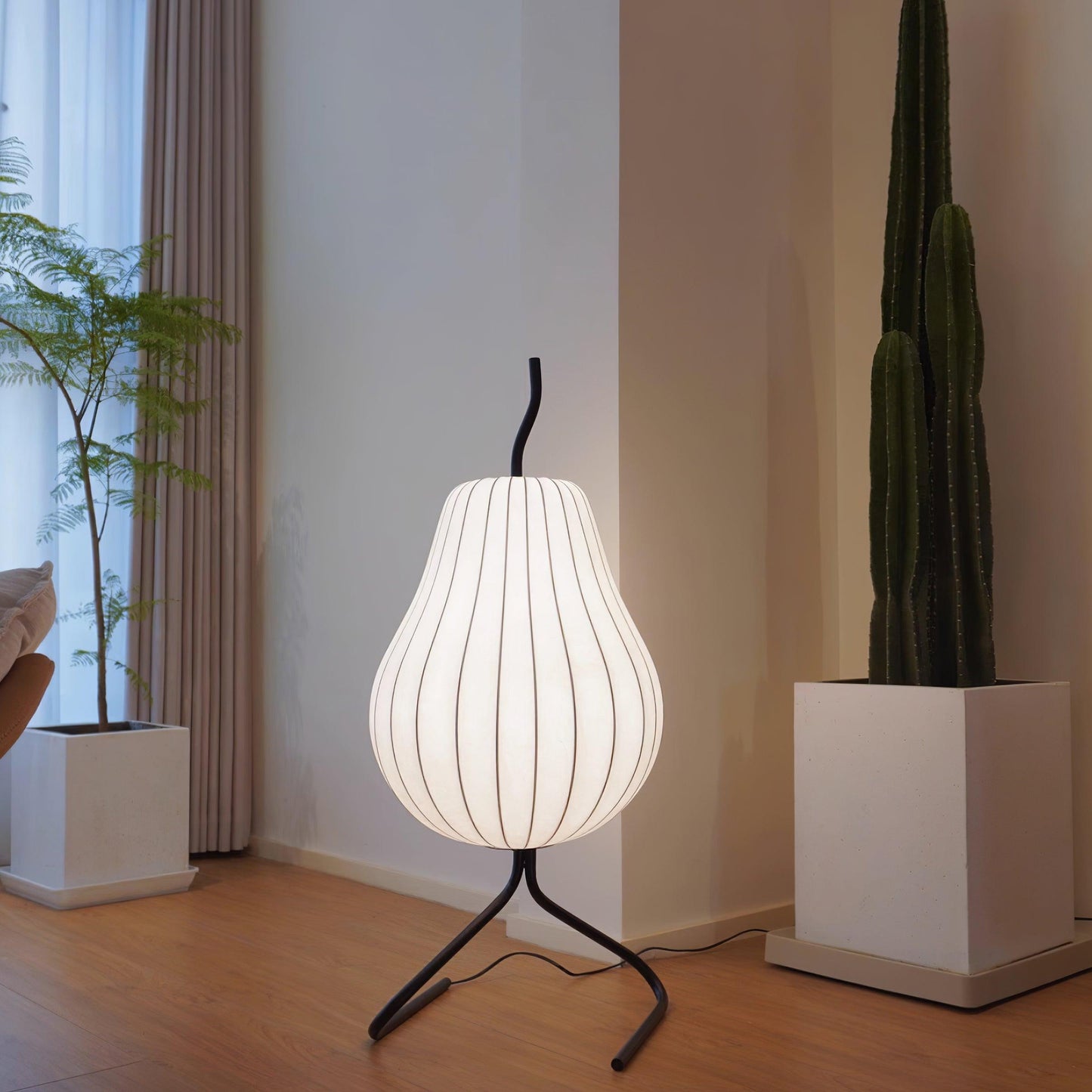 Pear Floor Lamp with Silk Shade - LED Indoor Lighting