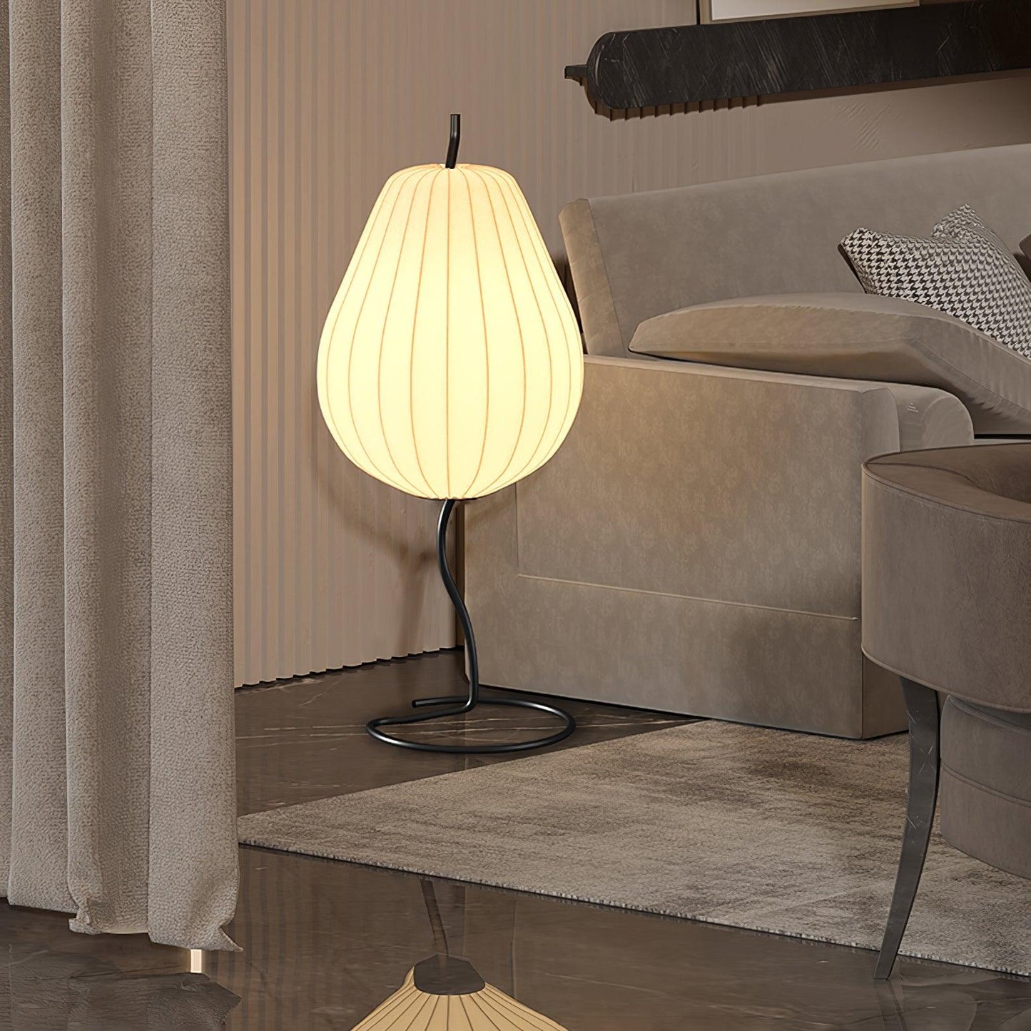Pear Floor Lamp with Silk Shade - LED Indoor Lighting