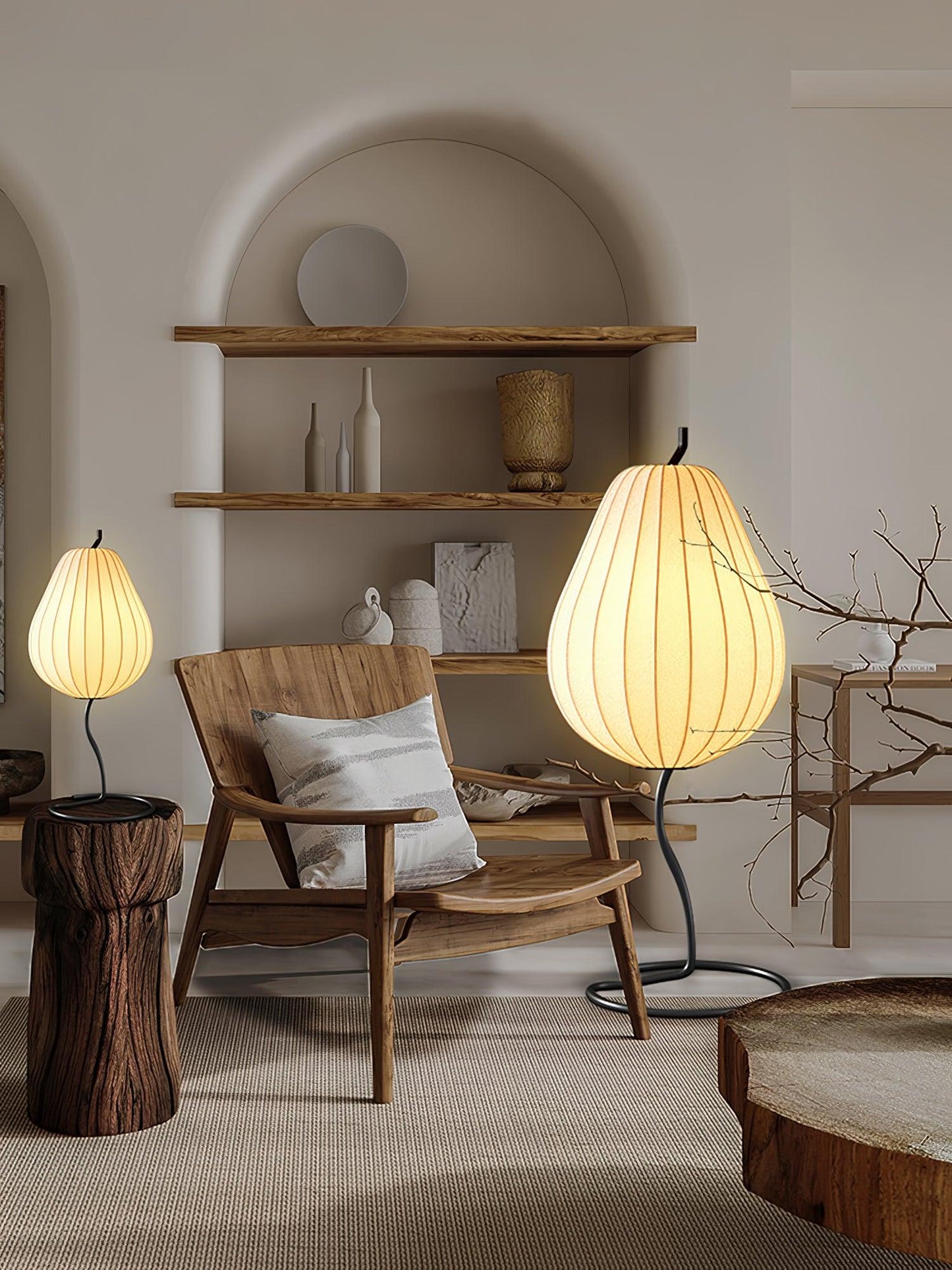 Pear Floor Lamp with Silk Shade - LED Indoor Lighting