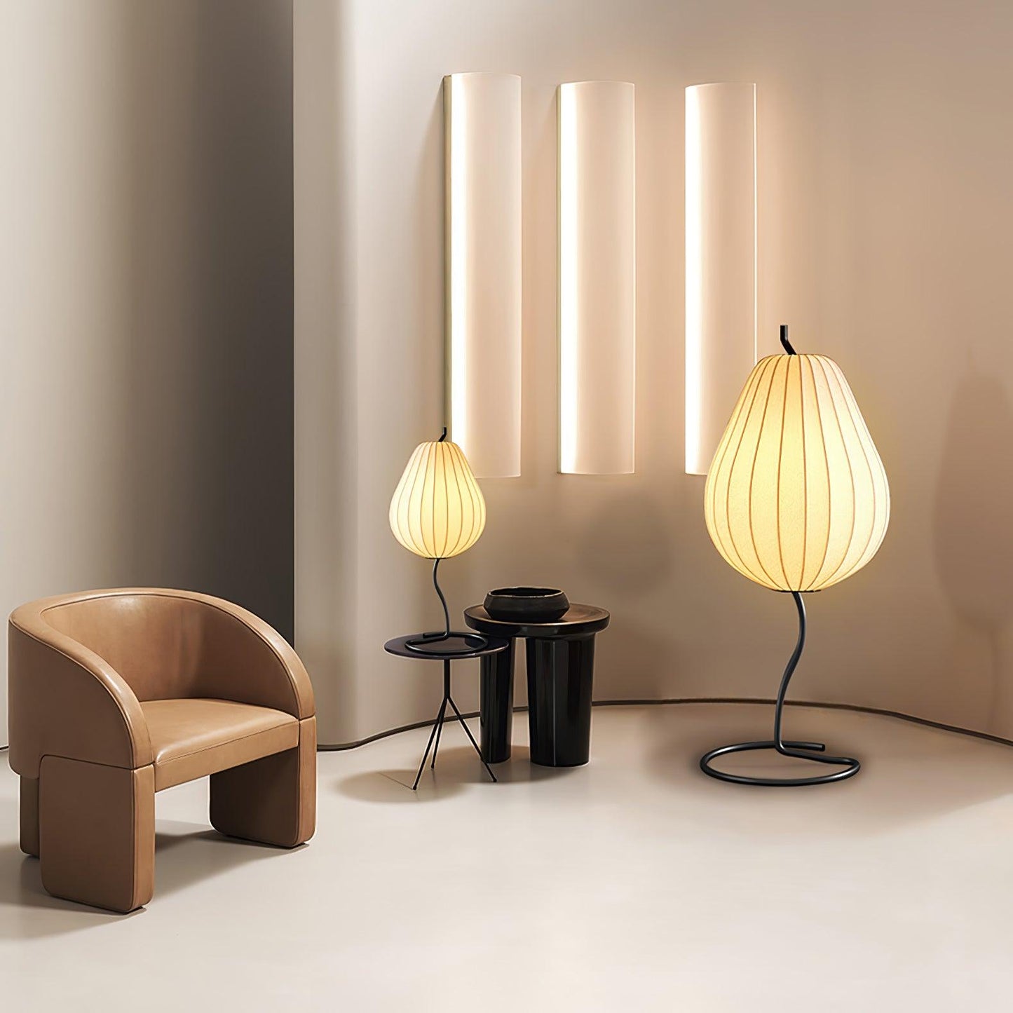 Pear Floor Lamp with Silk Shade - LED Indoor Lighting
