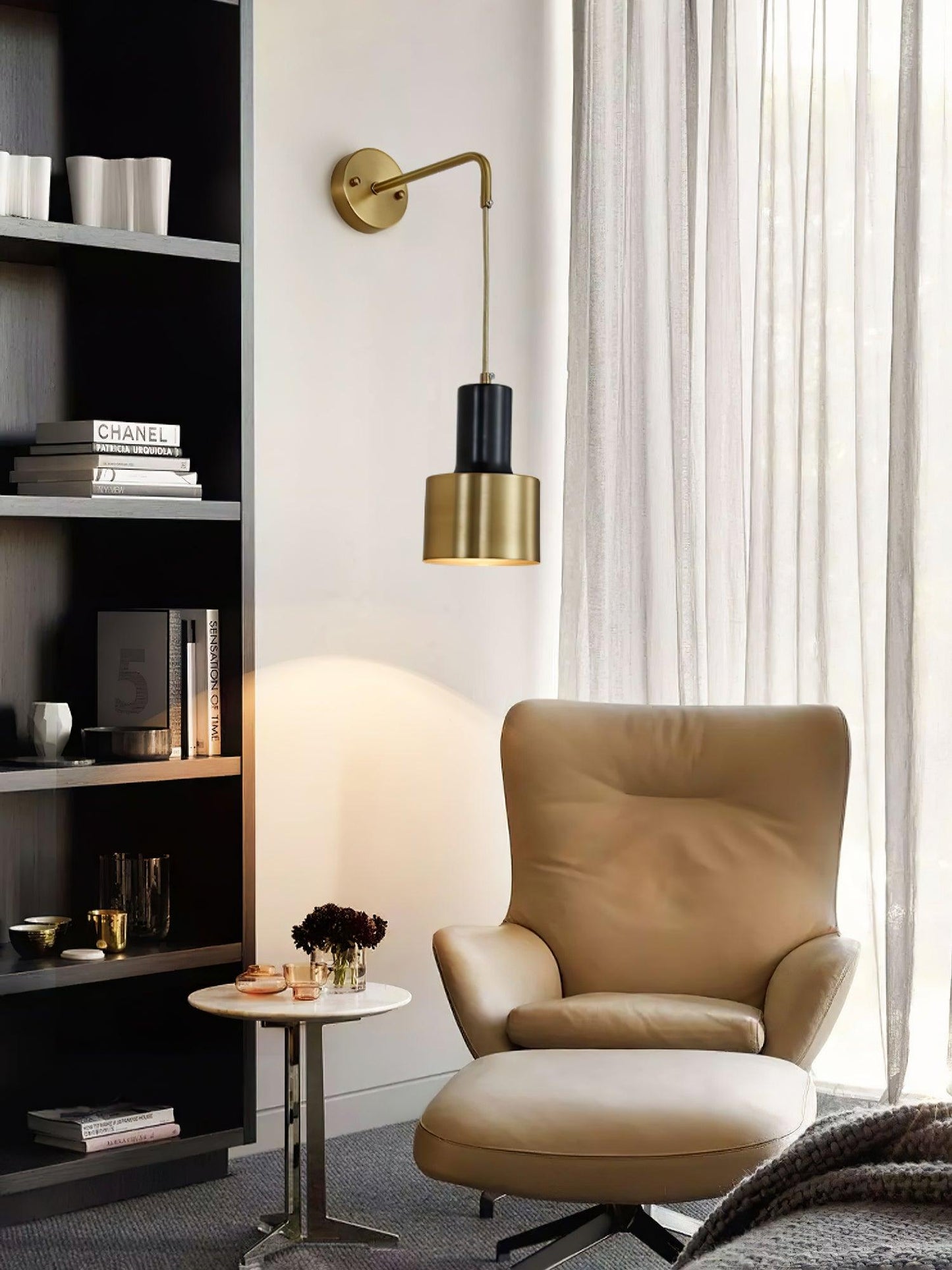 Pino Single Wall Lamp Brass and Black LED Indoor Light