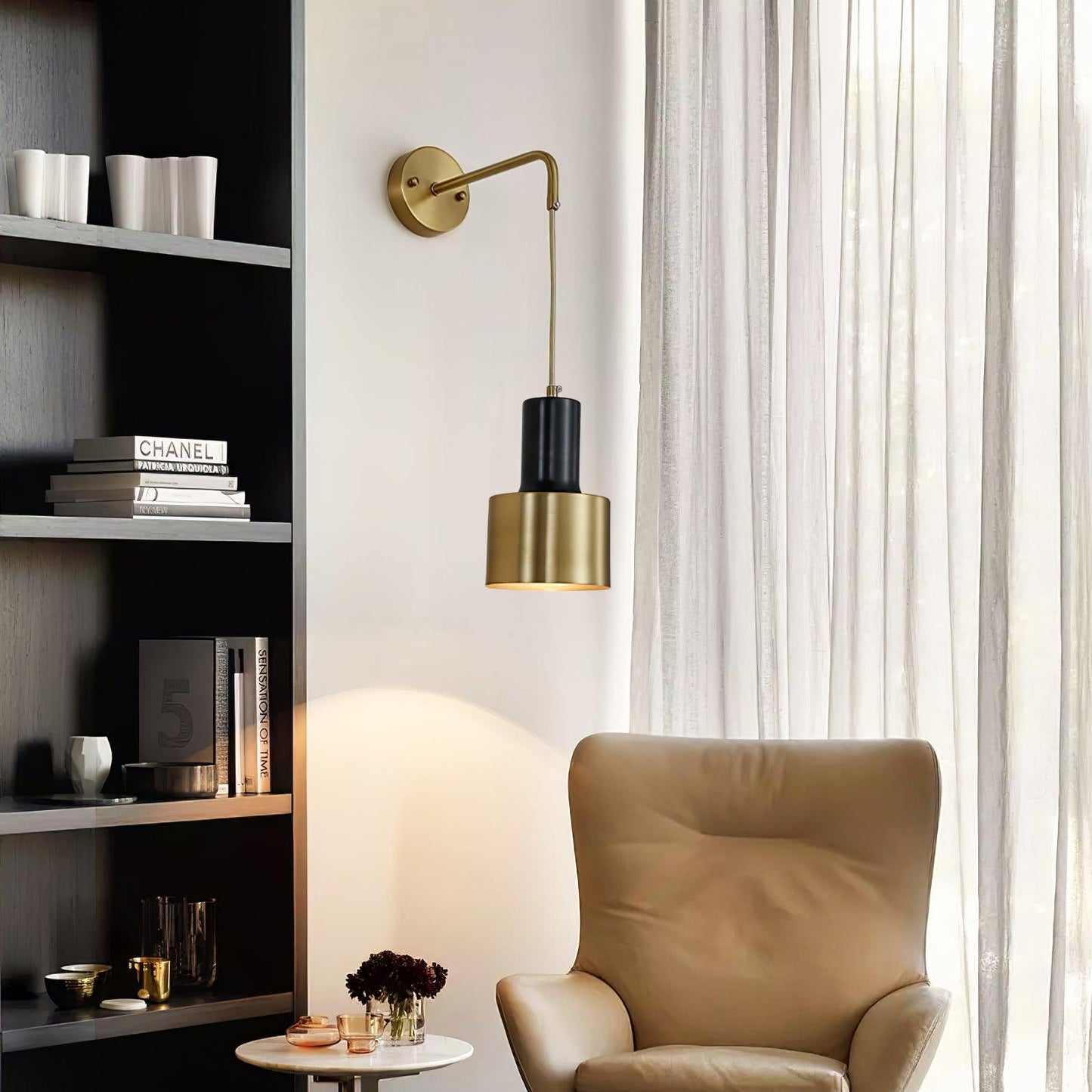 Pino Single Wall Lamp Brass and Black LED Indoor Light