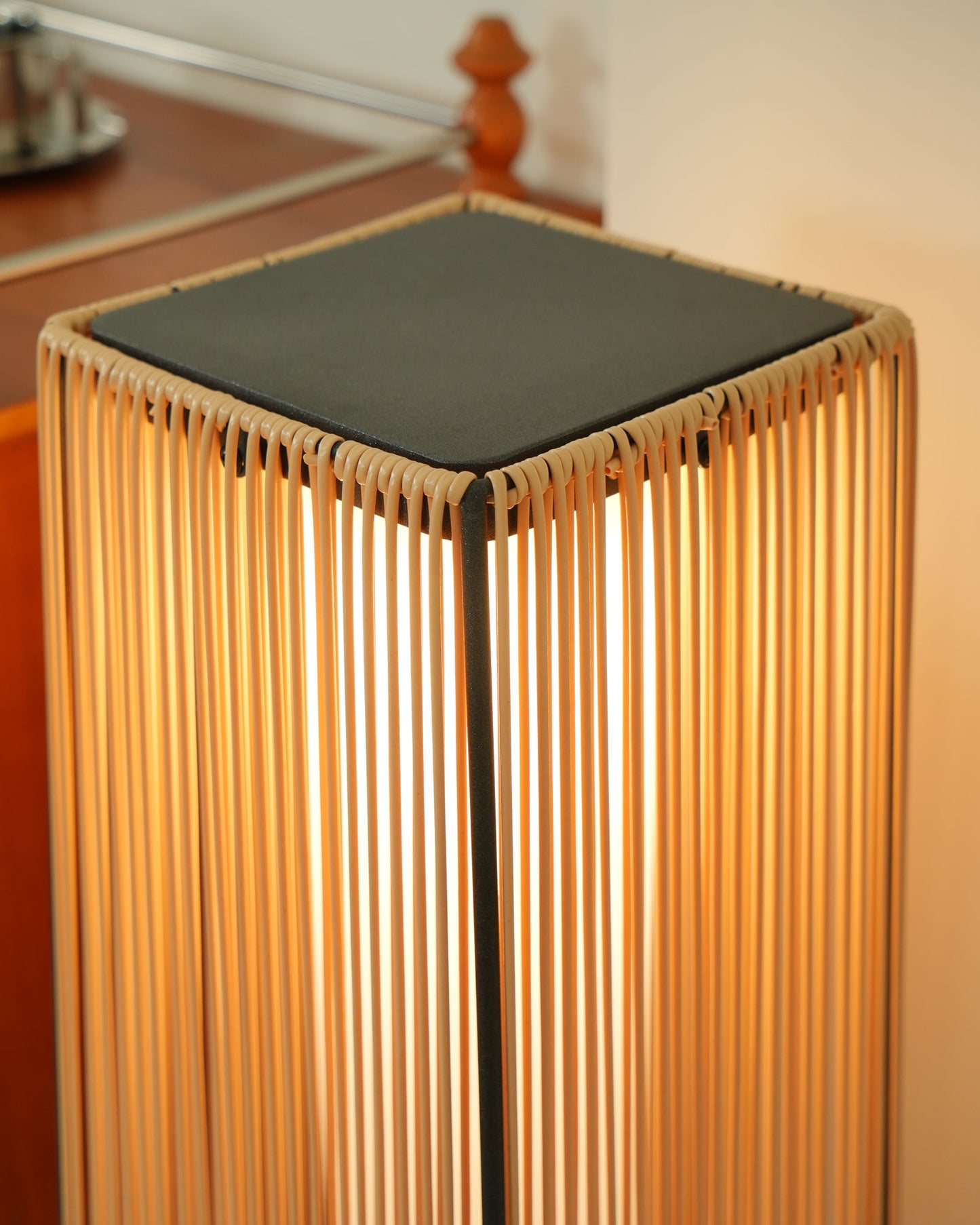 Plastic Rattan Outdoor Post Light - Solar Powered LED, Waterproof