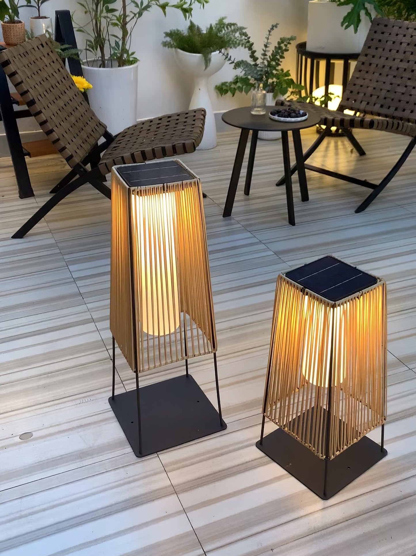 Plastic Rattan Outdoor Post Light - Solar Powered LED, Waterproof