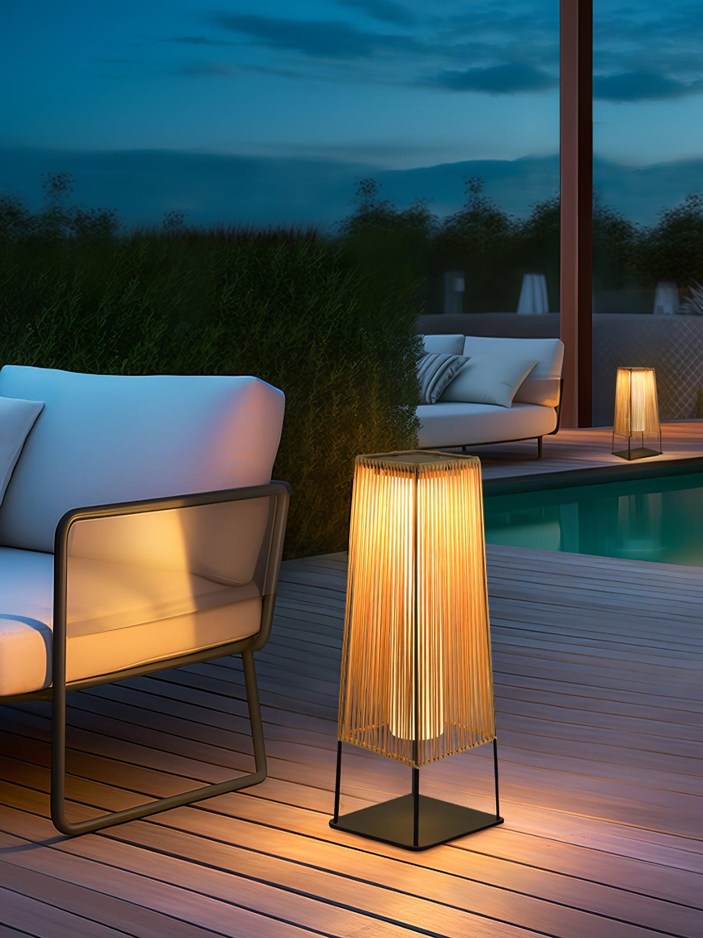 Plastic Rattan Outdoor Post Light - Solar Powered LED, Waterproof