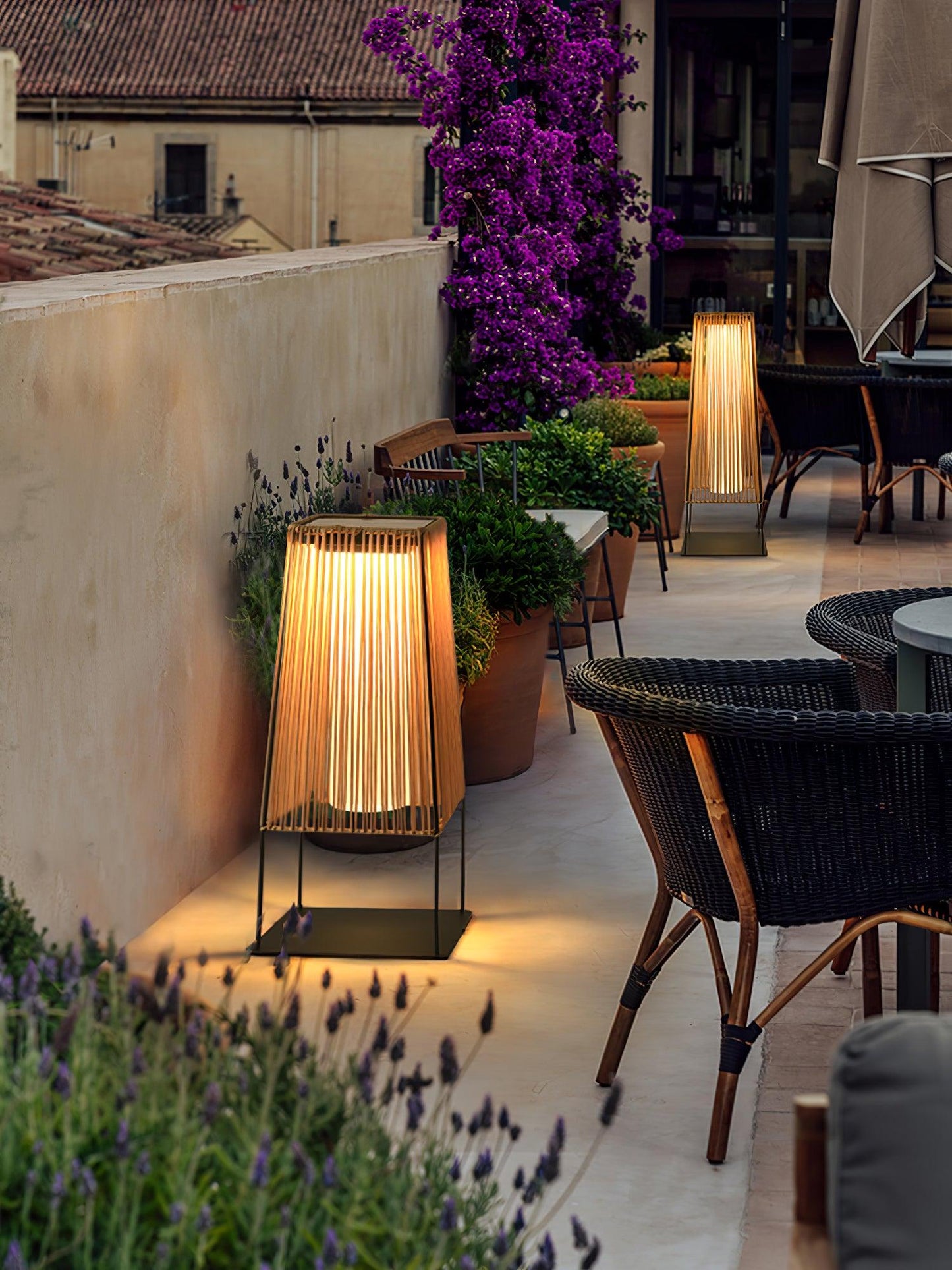 Plastic Rattan Outdoor Post Light - Solar Powered LED, Waterproof
