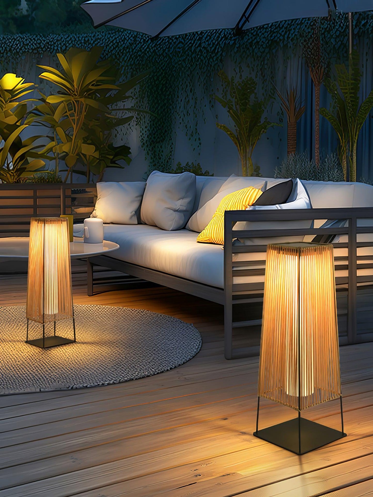 Plastic Rattan Outdoor Post Light - Solar Powered LED, Waterproof