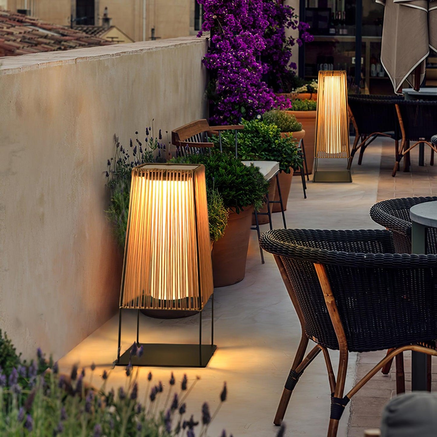 Plastic Rattan Outdoor Post Light - Solar Powered LED, Waterproof
