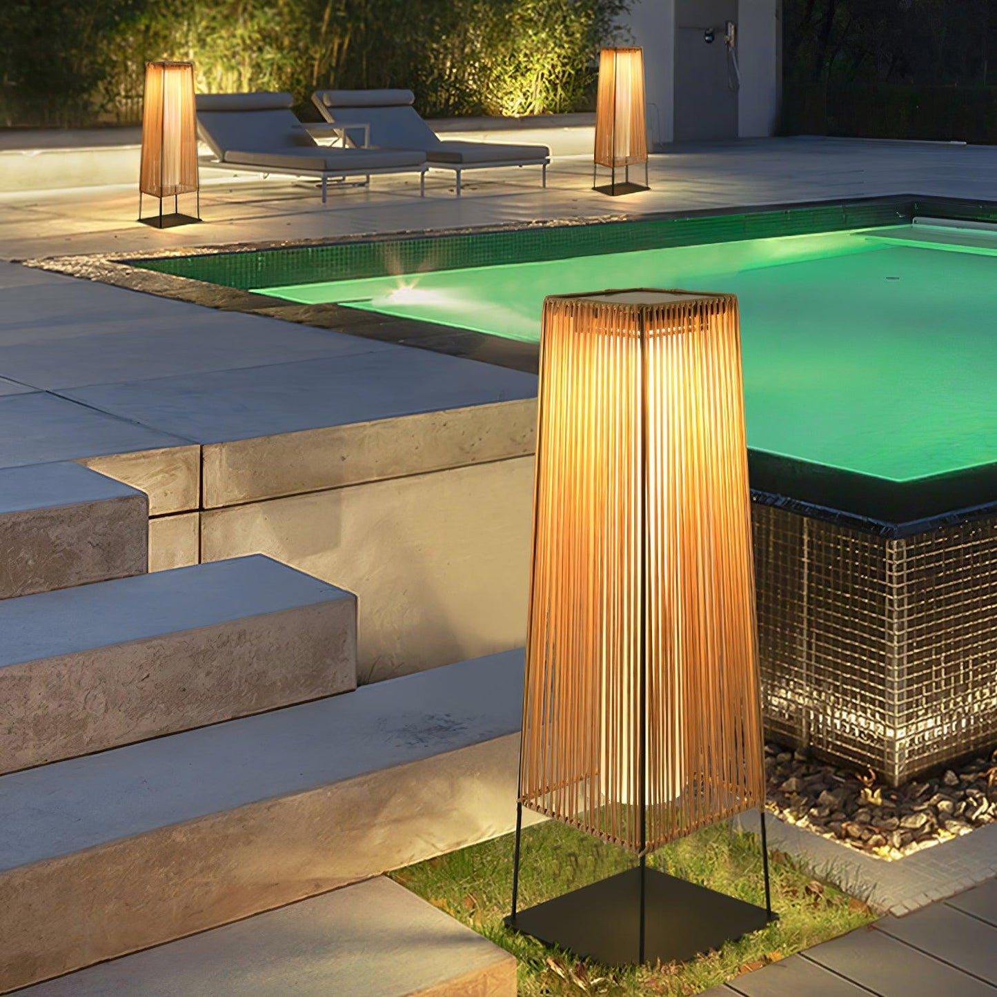 Plastic Rattan Outdoor Post Light - Solar Powered LED, Waterproof