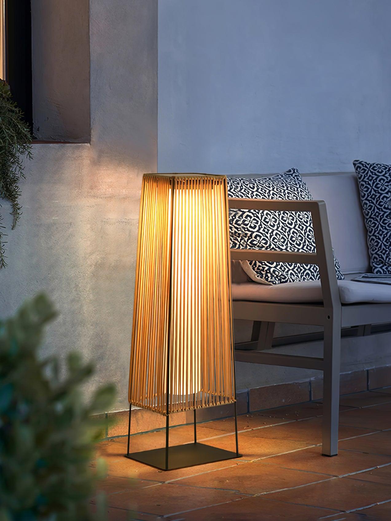Plastic Rattan Outdoor Post Light - Solar Powered LED, Waterproof