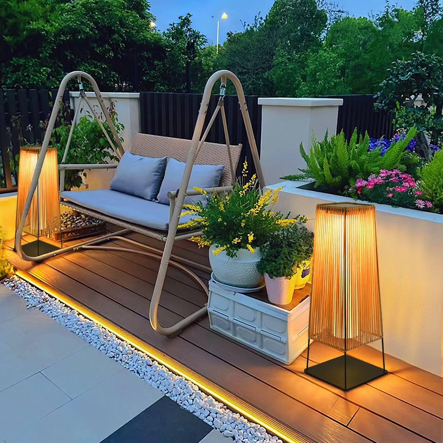 Plastic Rattan Outdoor Post Light - Solar Powered LED, Waterproof