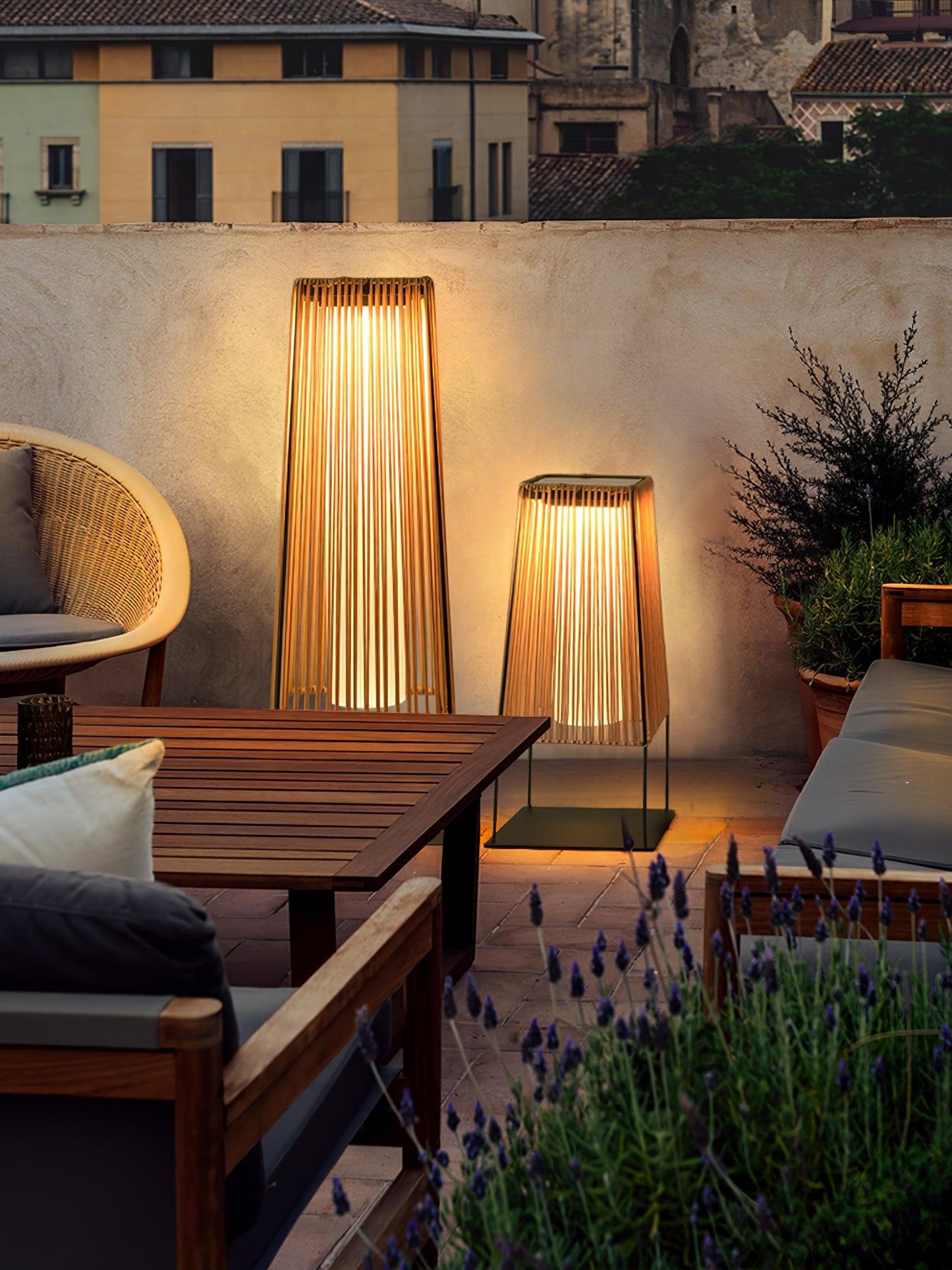 Plastic Rattan Outdoor Post Light - Solar Powered LED, Waterproof