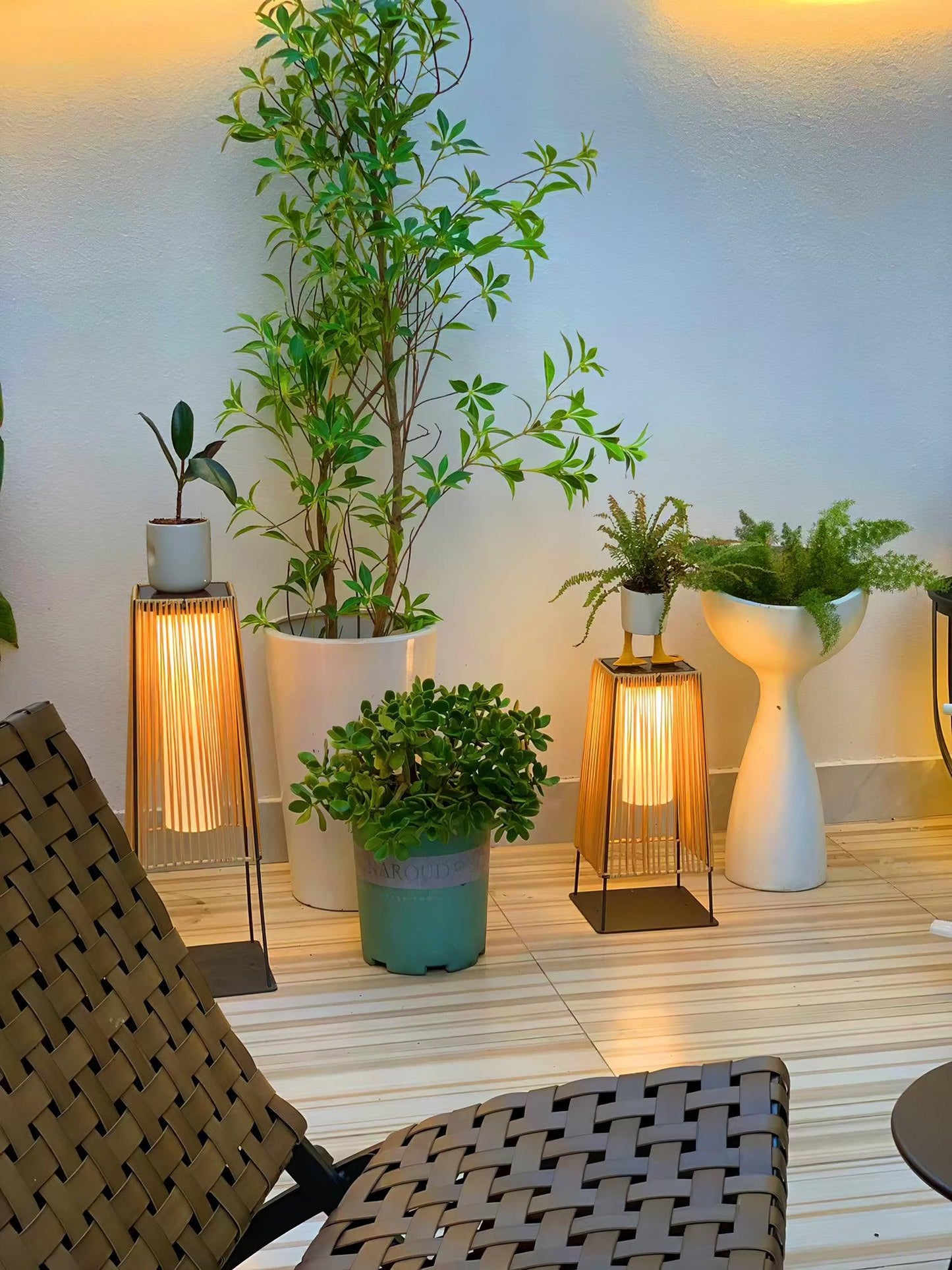 Plastic Rattan Outdoor Post Light - Solar Powered LED, Waterproof