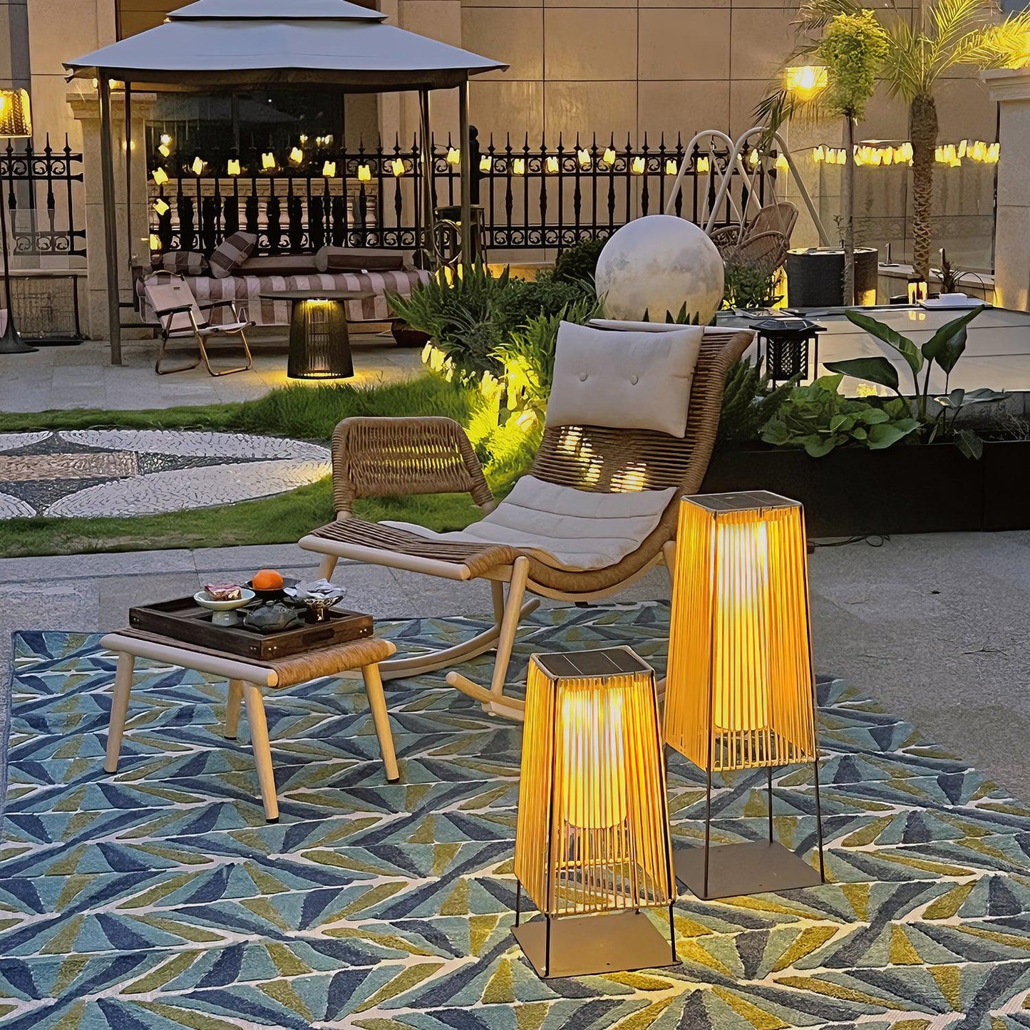Plastic Rattan Outdoor Post Light - Solar Powered LED, Waterproof