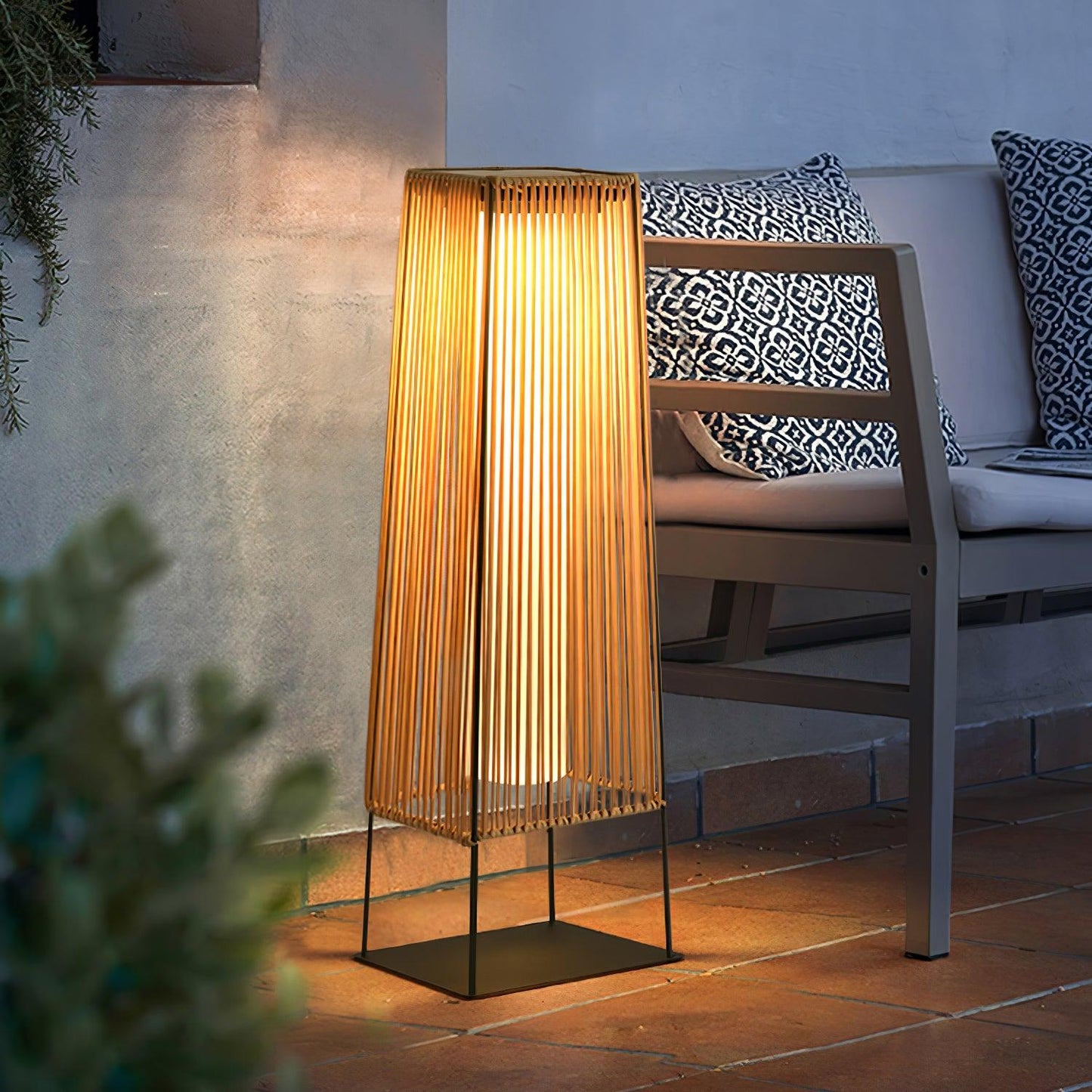 Plastic Rattan Outdoor Post Light - Solar Powered LED, Waterproof