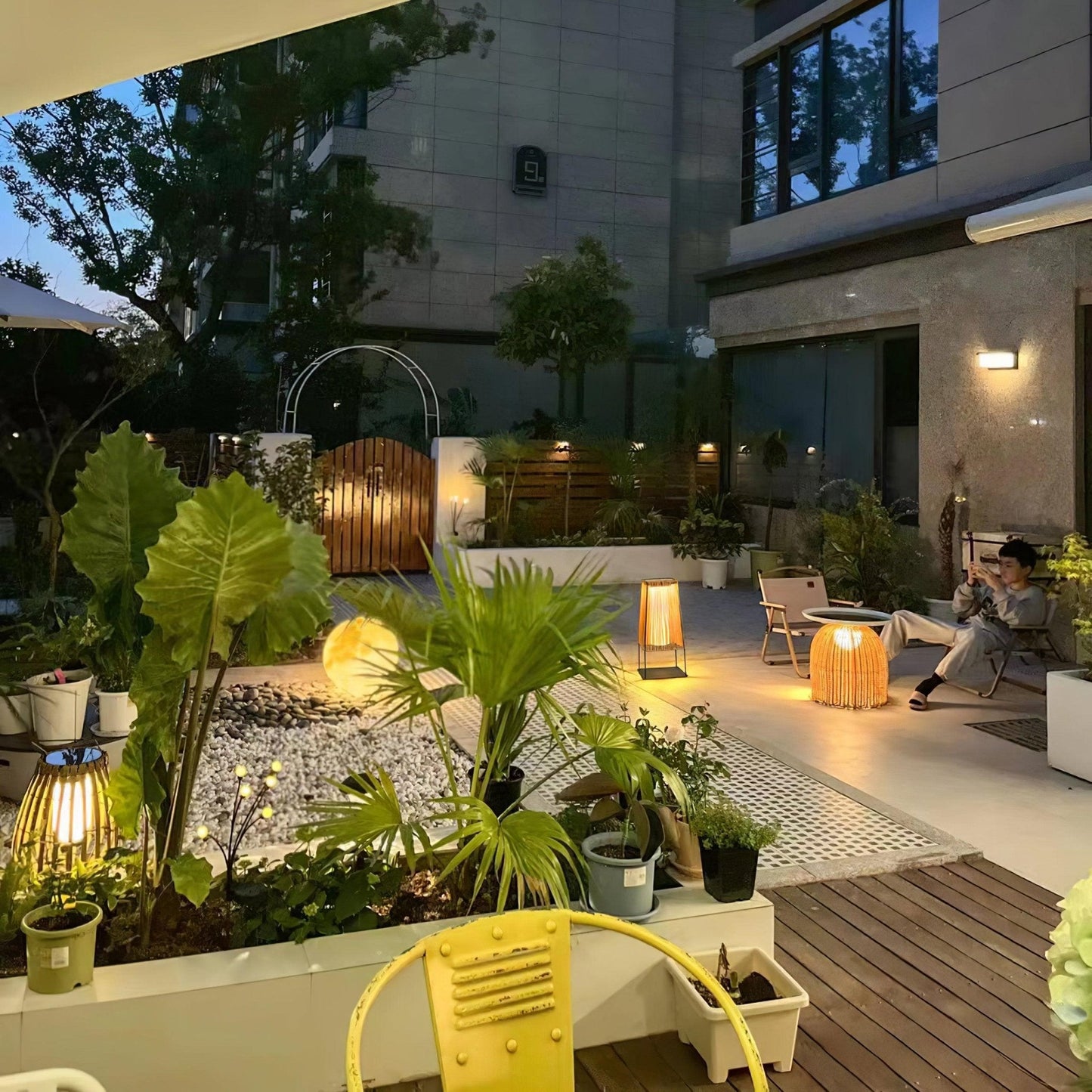 Plastic Rattan Outdoor Post Light - Solar Powered LED, Waterproof