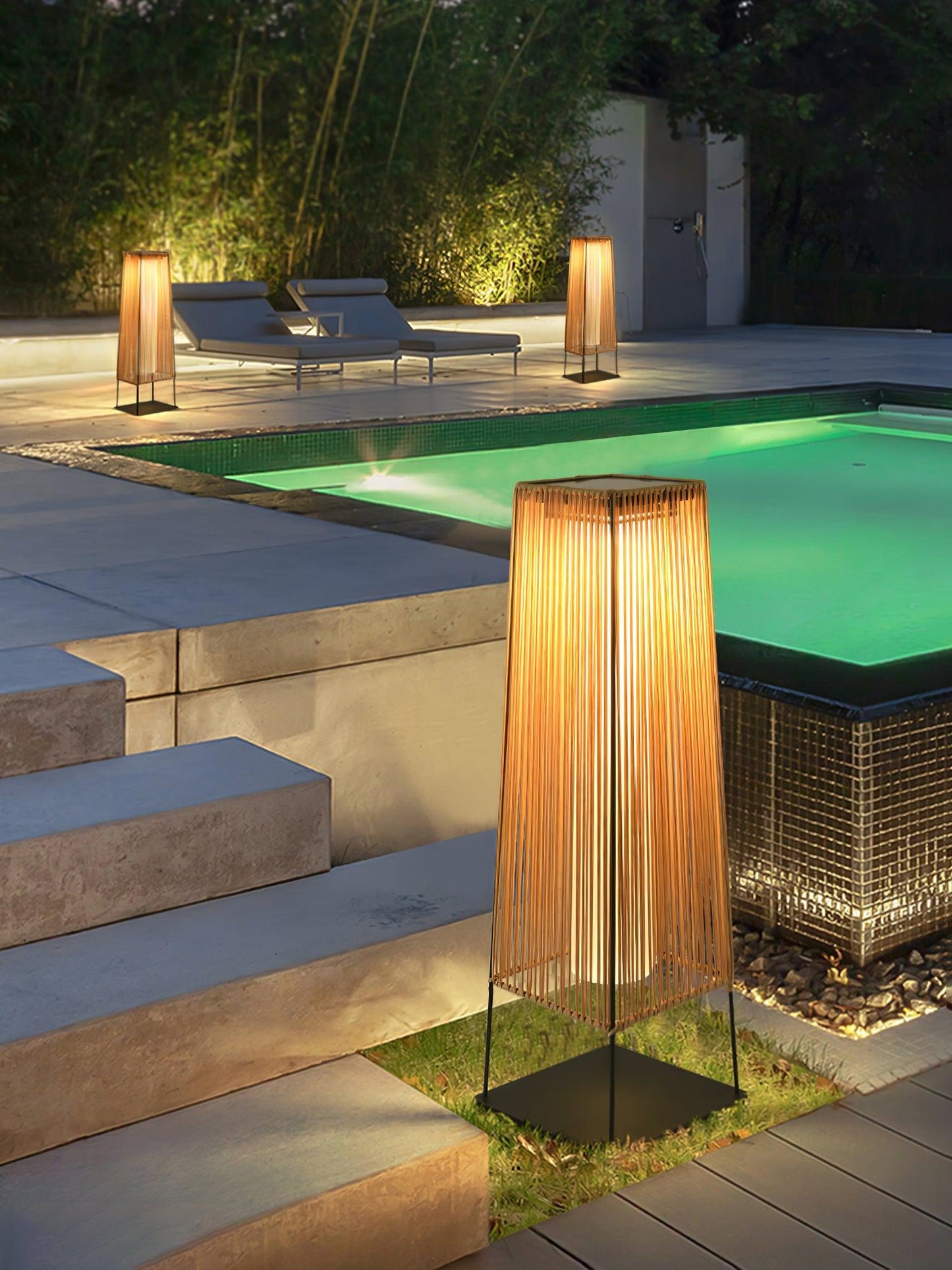 Plastic Rattan Outdoor Post Light - Solar Powered LED, Waterproof