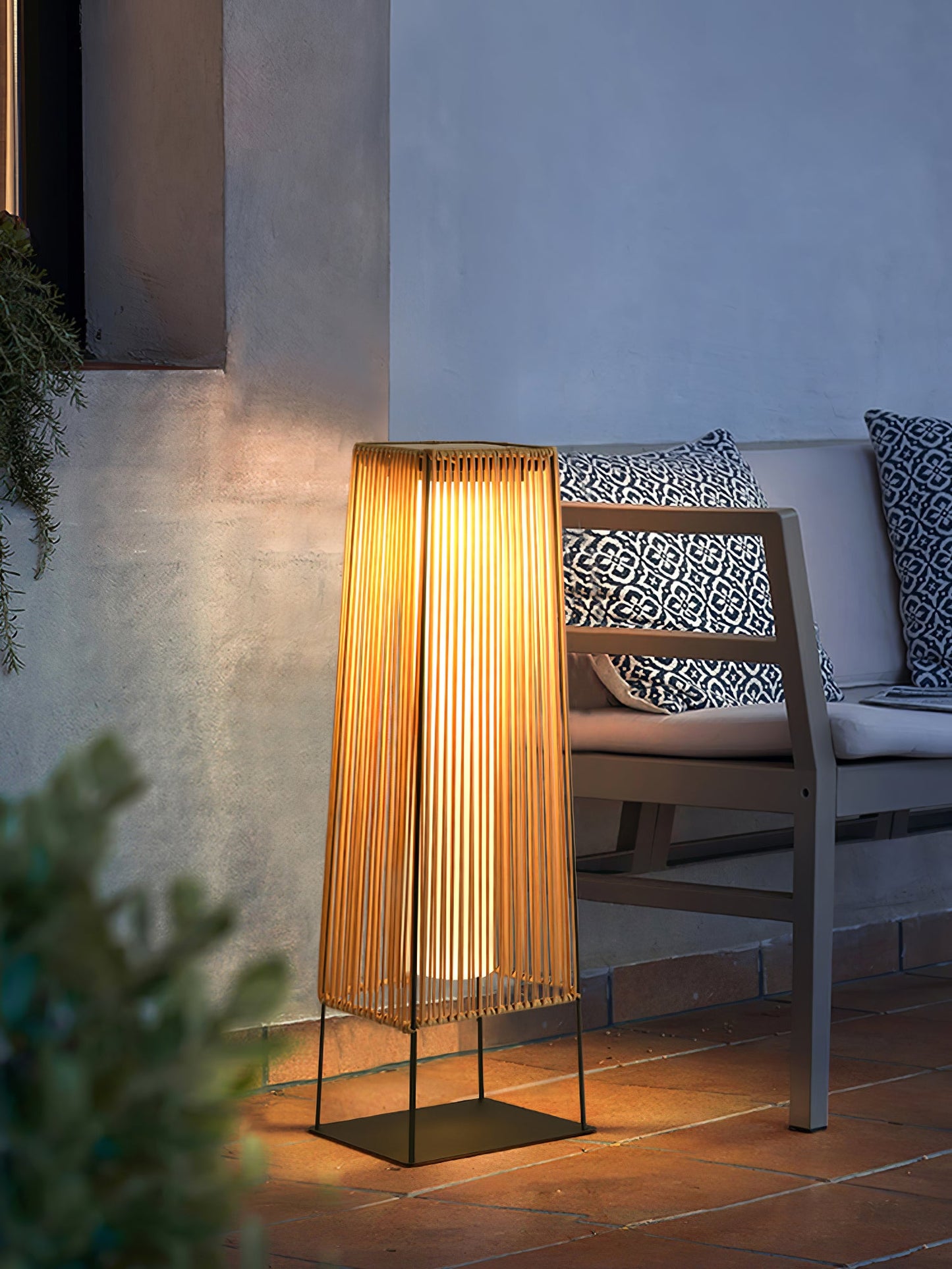 Plastic Rattan Outdoor Post Light - Solar Powered LED, Waterproof