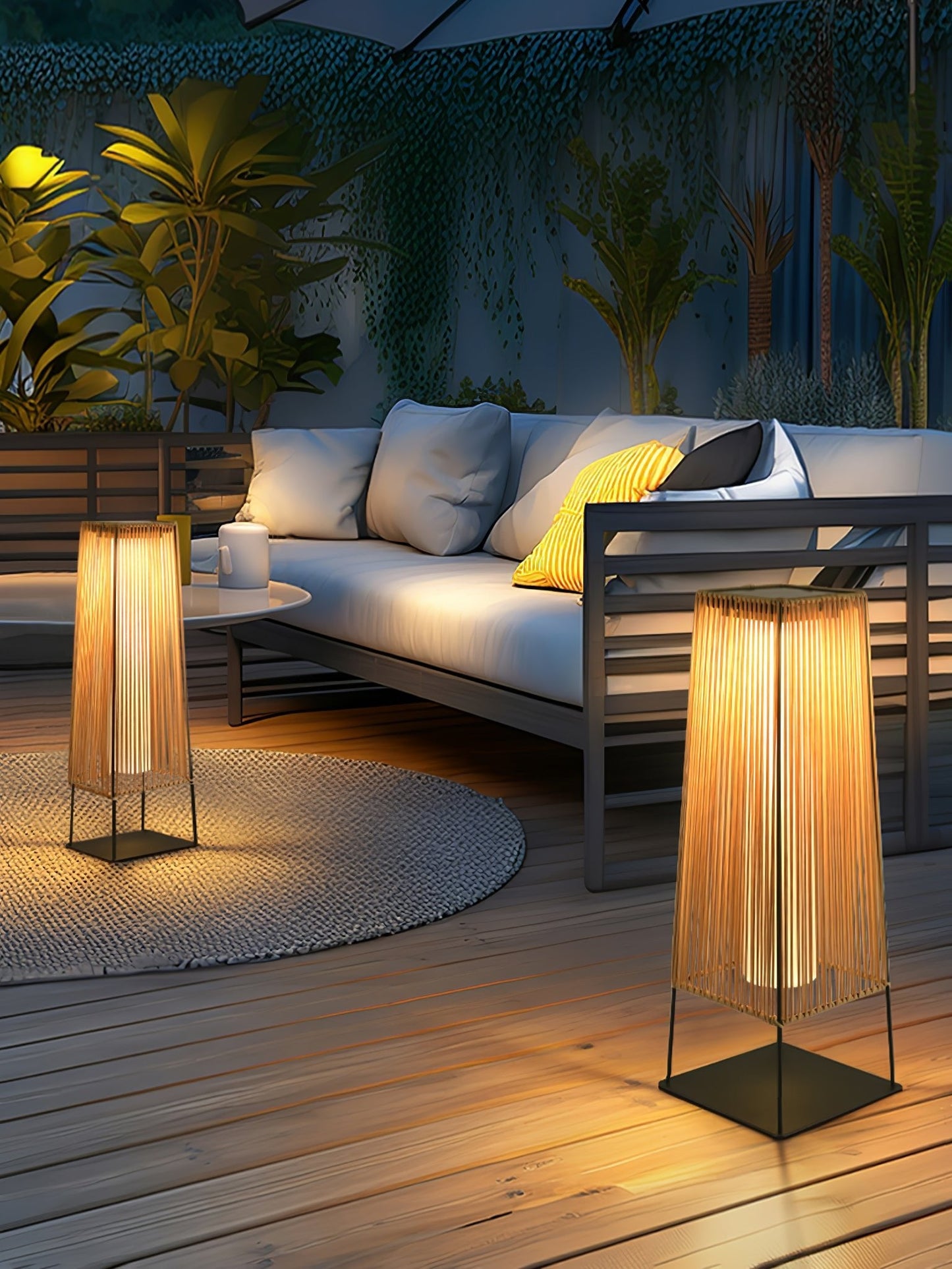 Plastic Rattan Outdoor Post Light - Solar Powered LED, Waterproof